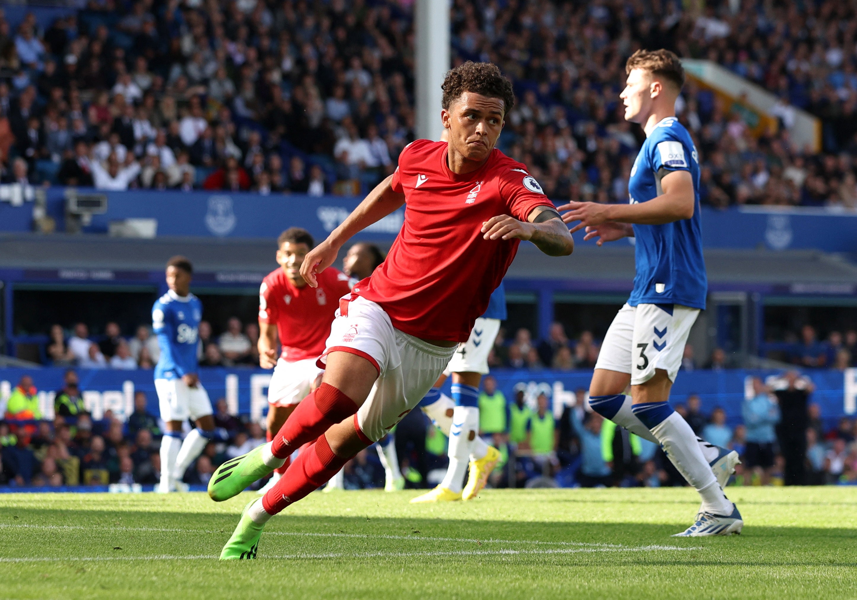 Nottingham Forest's Brennan Johnson celebrates scoring on 81 minutes