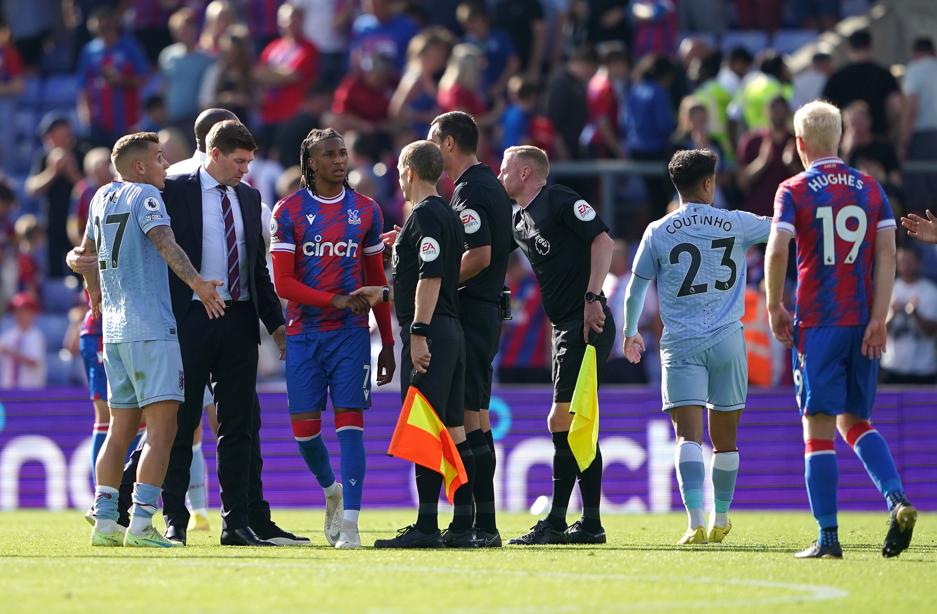 Aston Villa manager Steven Gerrard left the pitch after snubbing the referee (Zac Goodwin/PA)