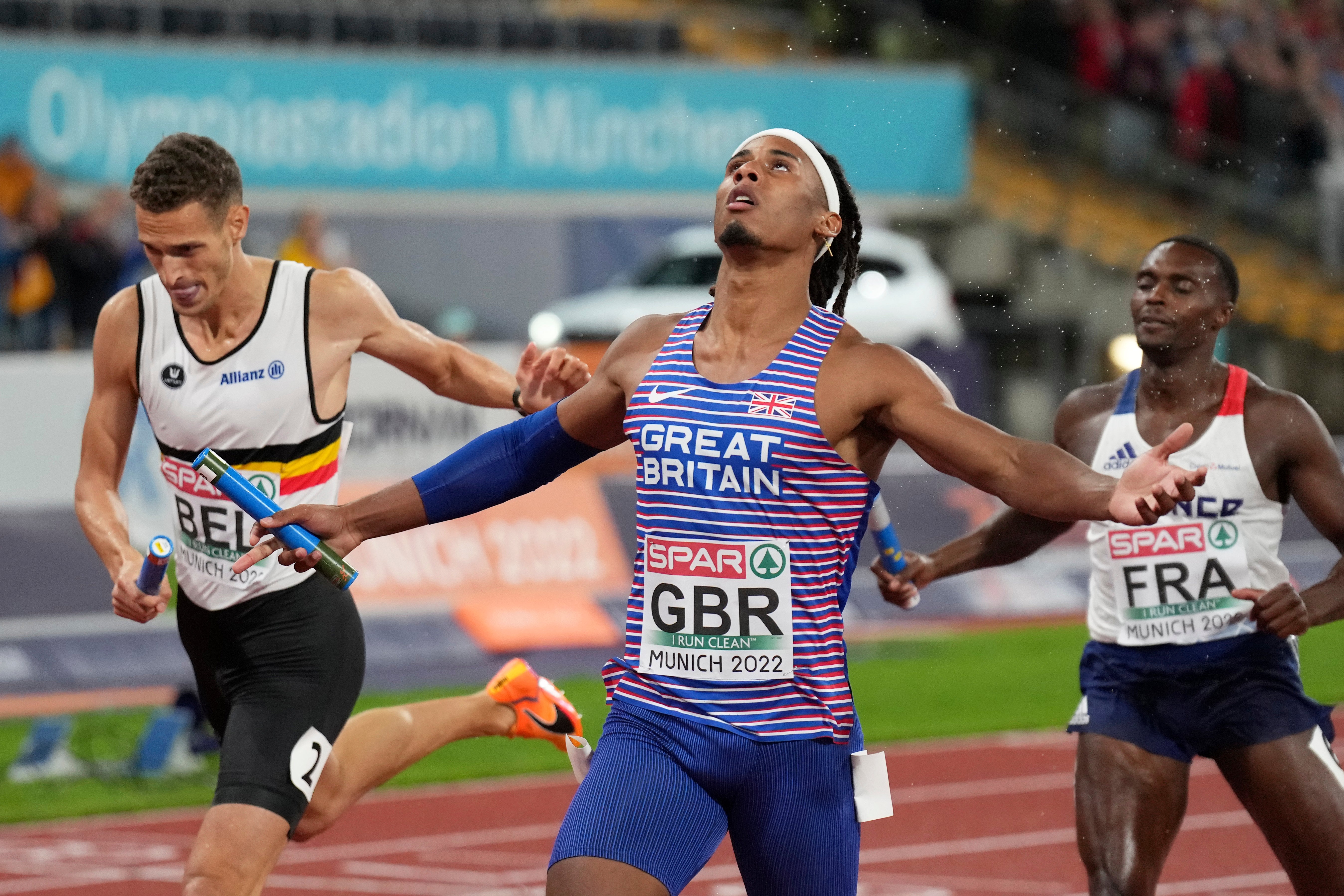 Alex Haydock-Wilson (centre) led Great Britain home to relay gold (Matthias Schrader/AP)