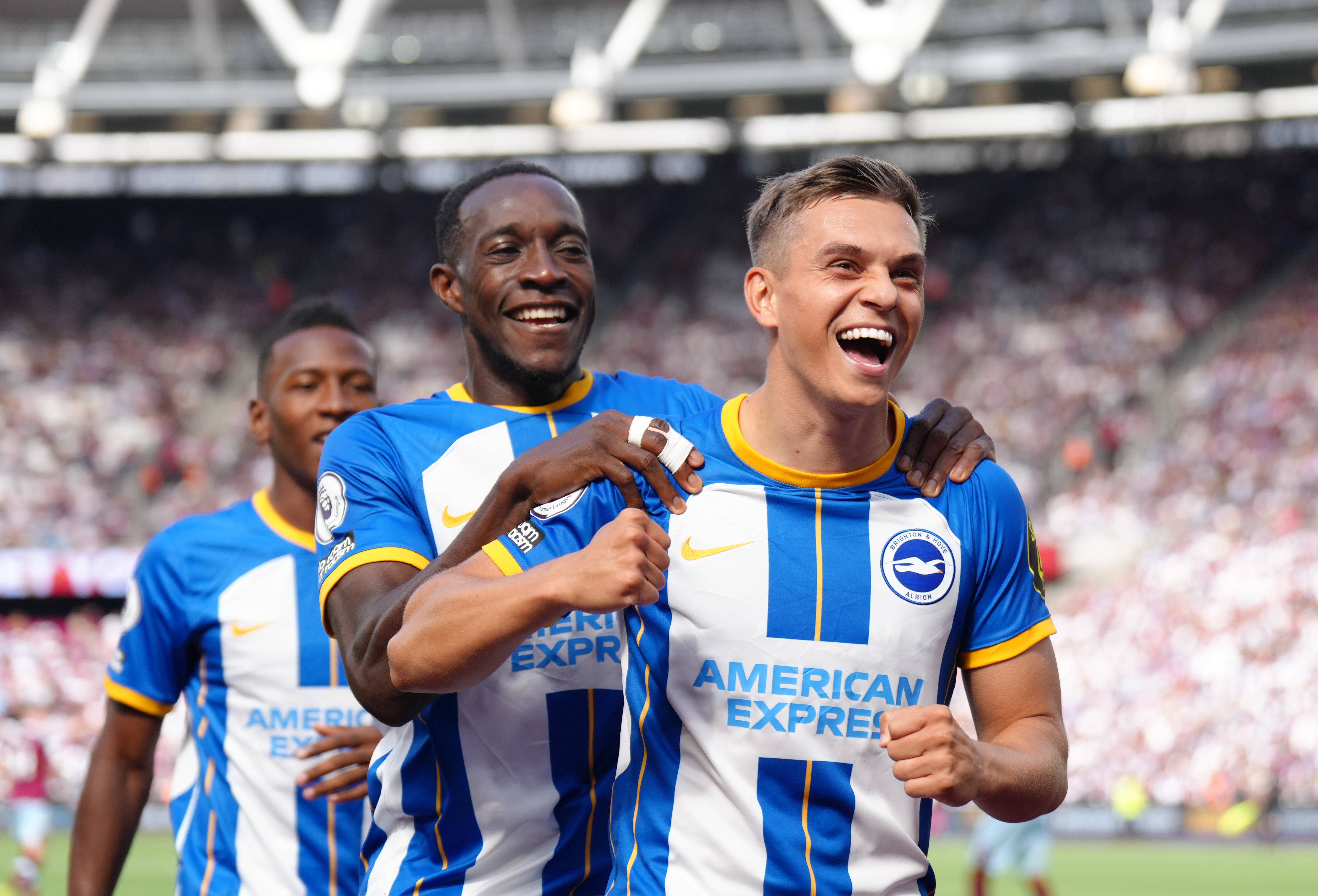 Leandro Trossard celebrates scoring the second goal (John Walton/PA)