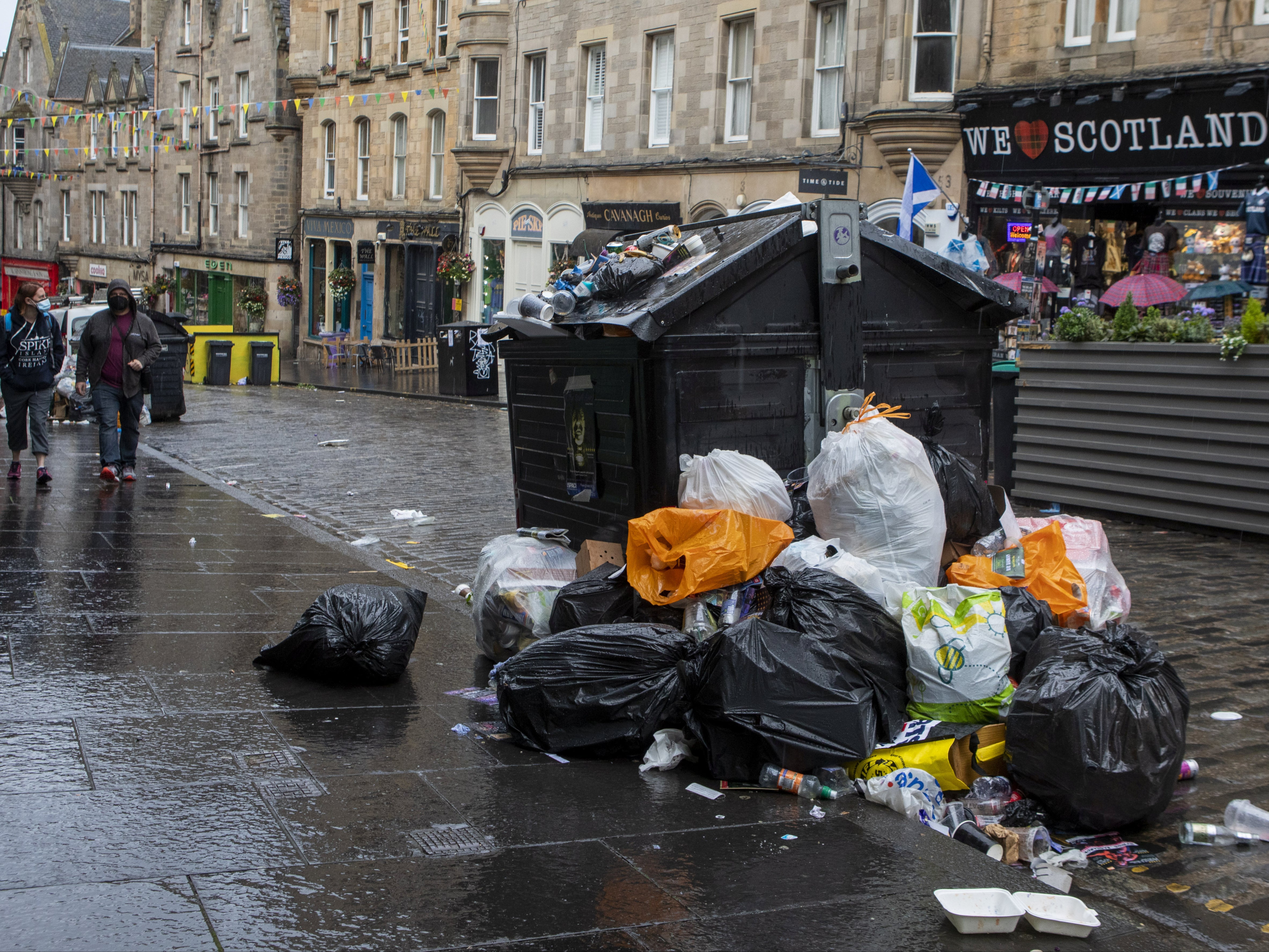 Litter piles up across the Scottish capital as the bin strike continues