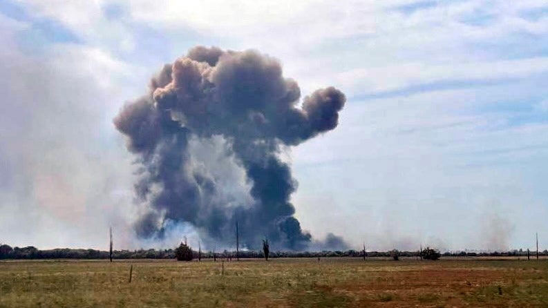 The aftermath of explosions at Saki airbase in Crimea