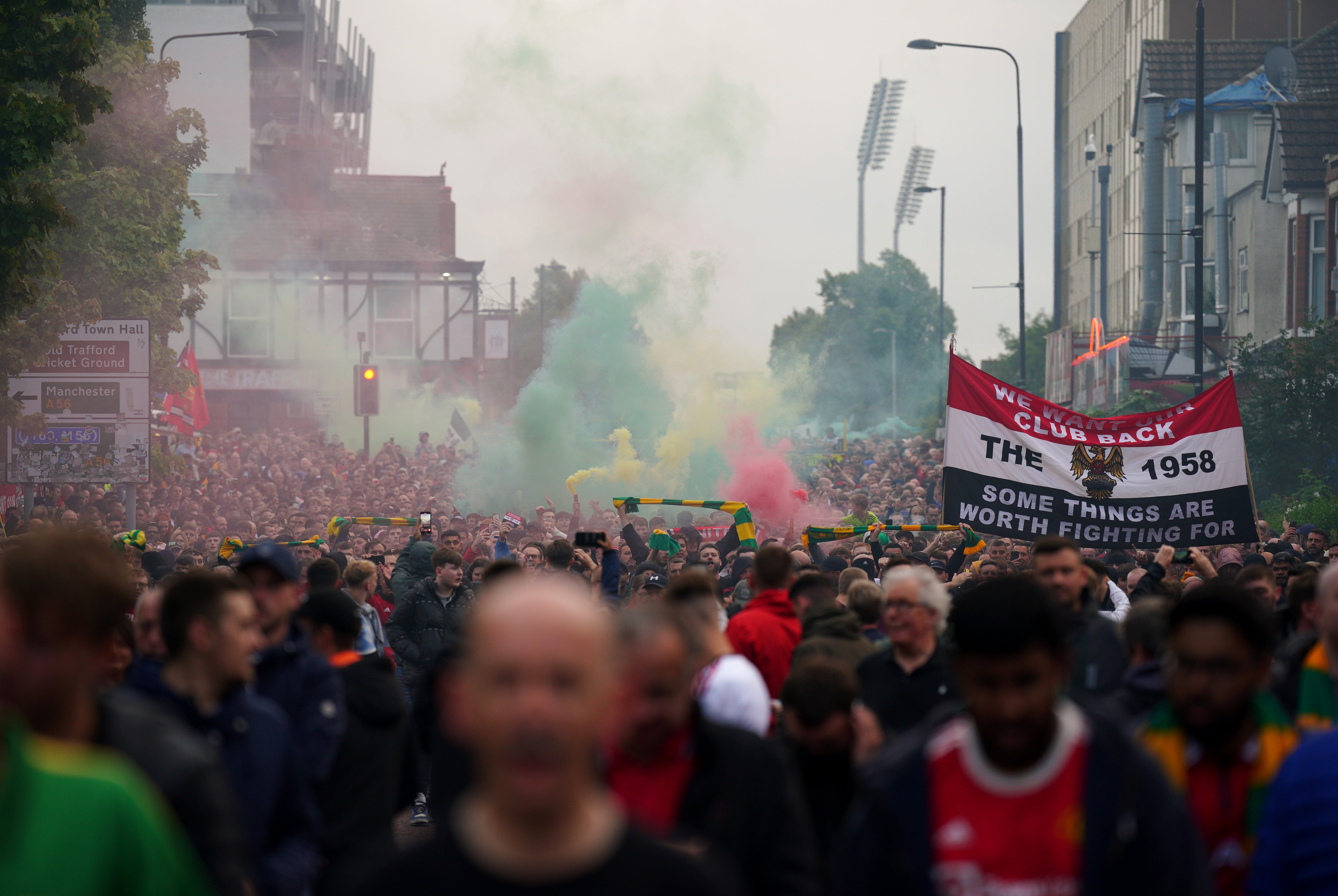 Thousands of Manchester United fans descended on Old Trafford to protest against the Glazer family (Peter Byrne/PA)