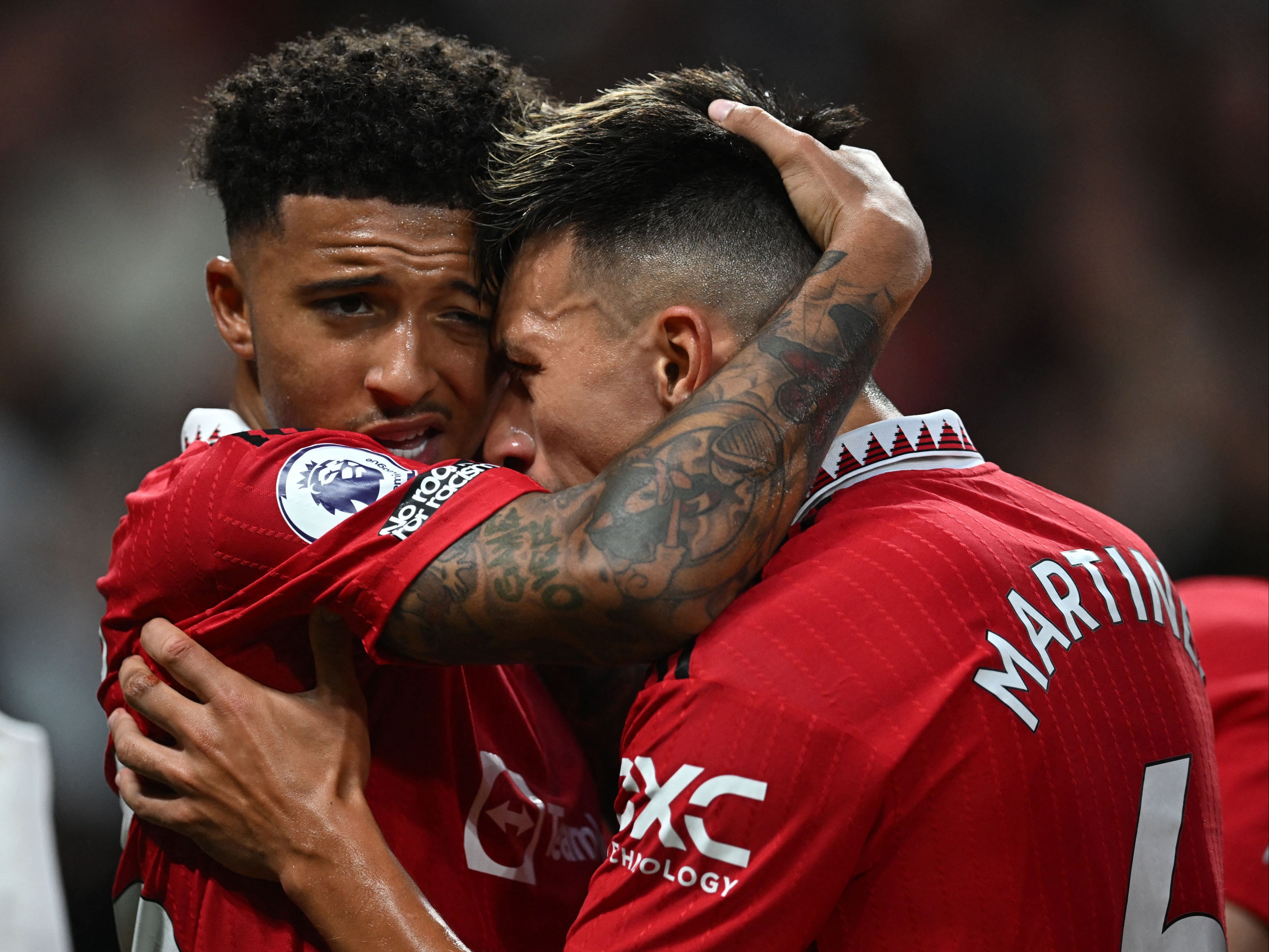 Martinez celebrates with United’s first goalscorer Jadon Sancho