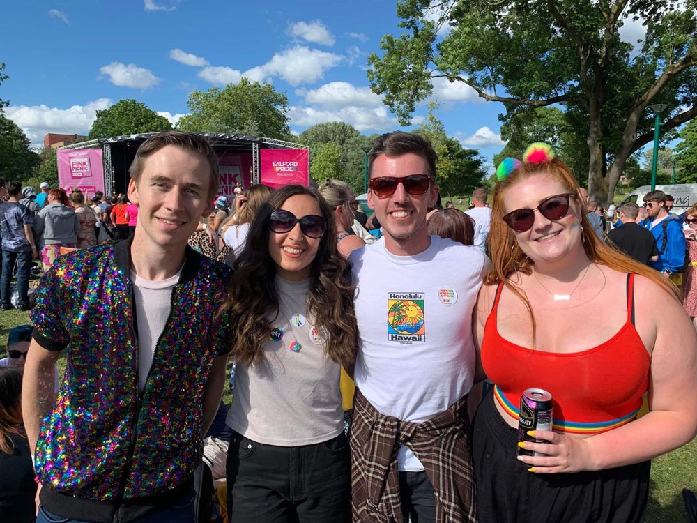 Scot Cunningham, 27, with friends at Salford Pride in June (Collect/PA Real Life)