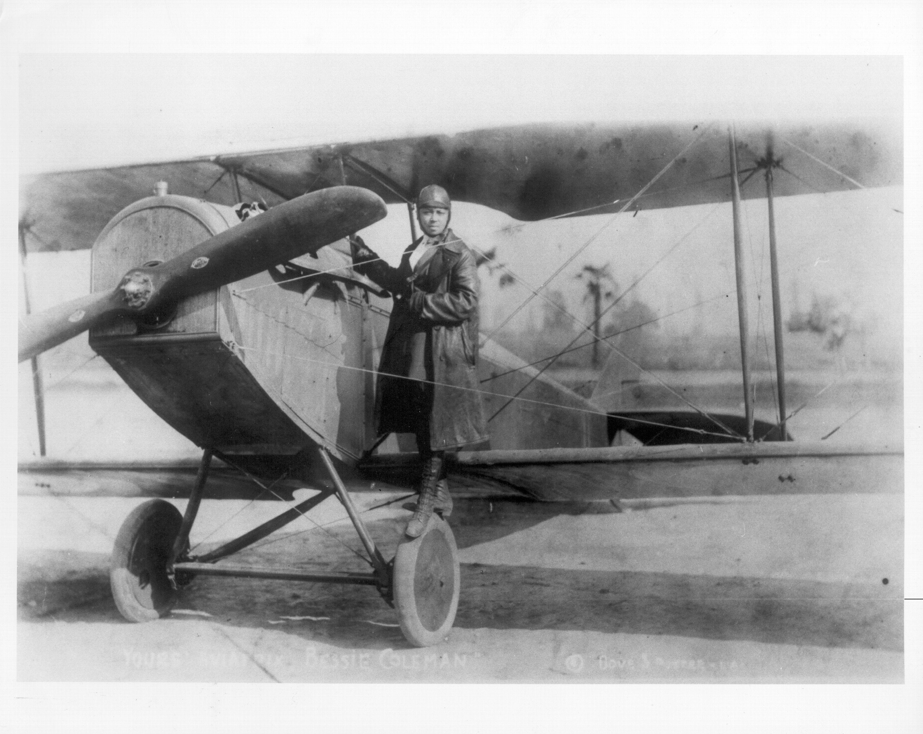 American pilot Bessie Coleman in her biplane, circa 1920