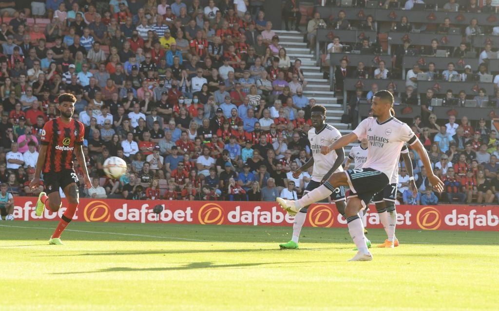 Saliba scored a breathtaking goal to open his Arsenal account