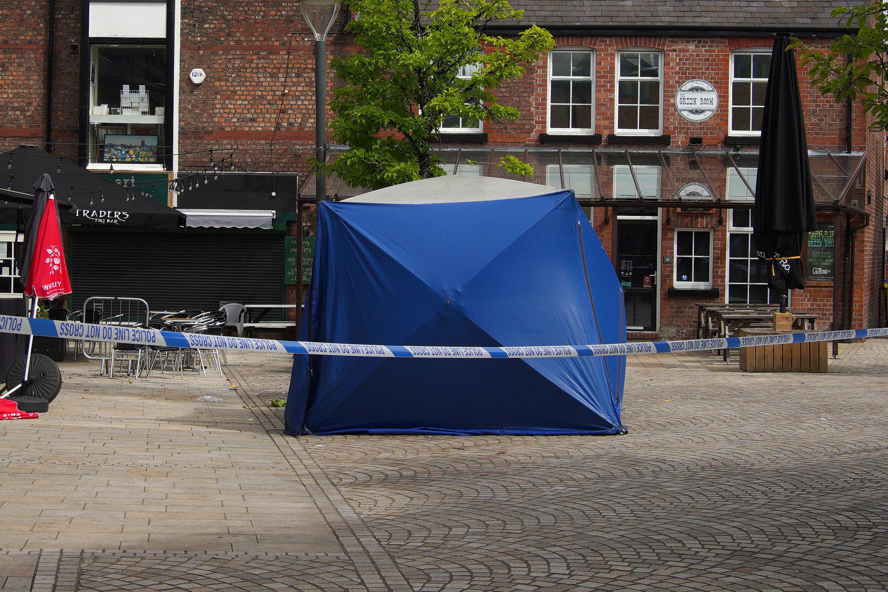 A police tent at the scene on Railway Street in Altrincham