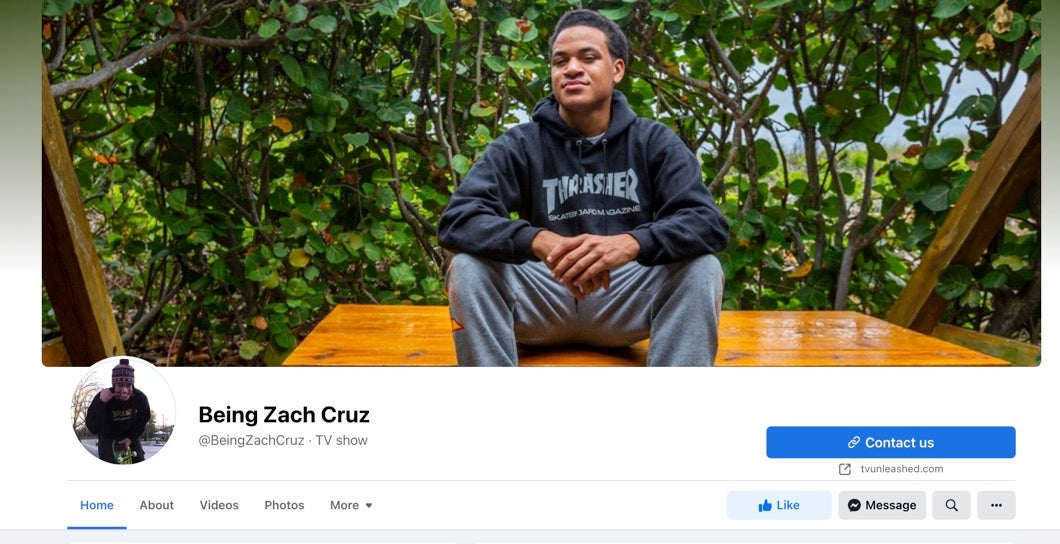 The Facebook page for Being Zach Cruz