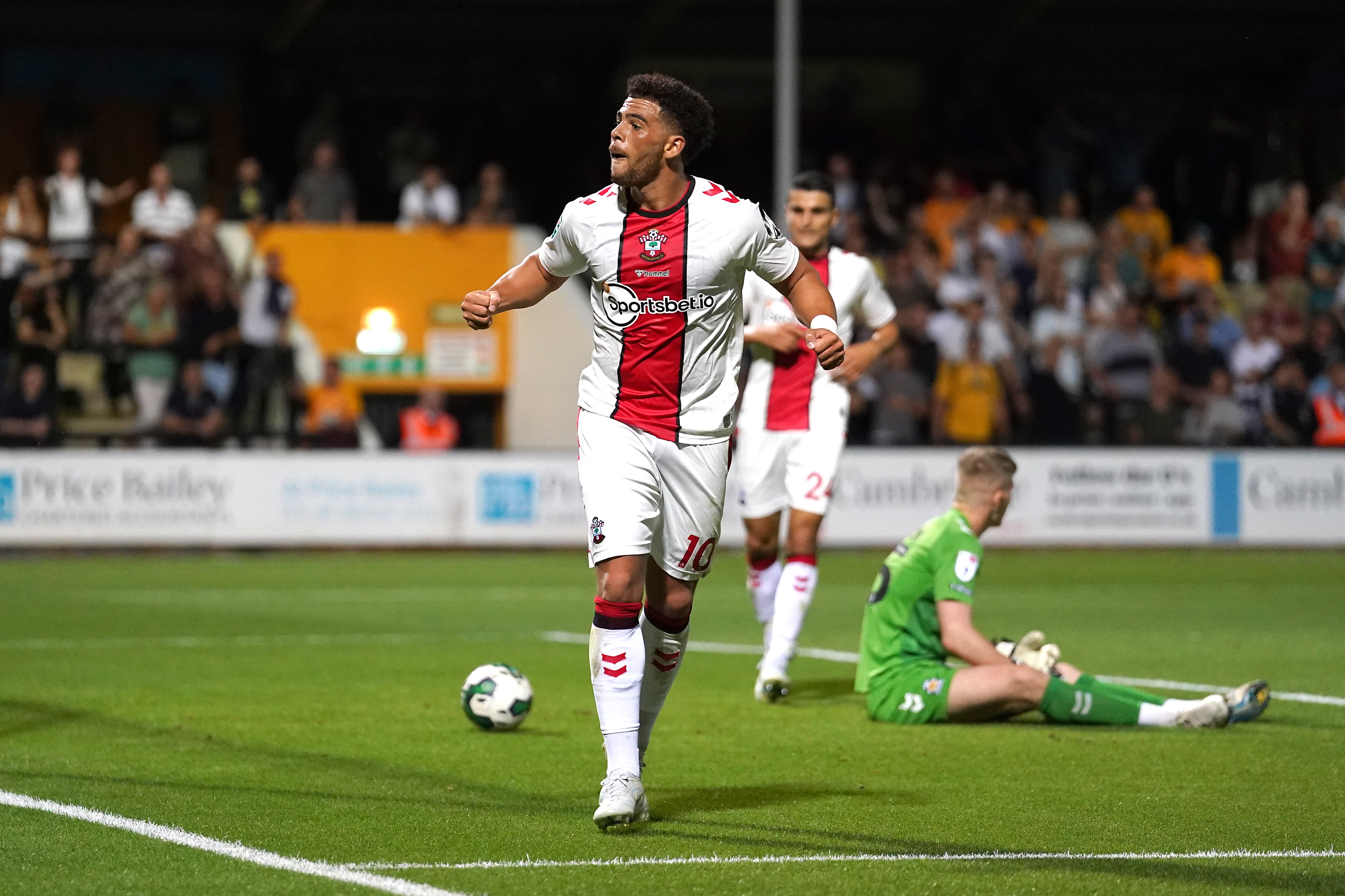 Che Adams celebrates scoring in Southampton’s Carabao Cup win over Cambridge (Adam Davy/PA)