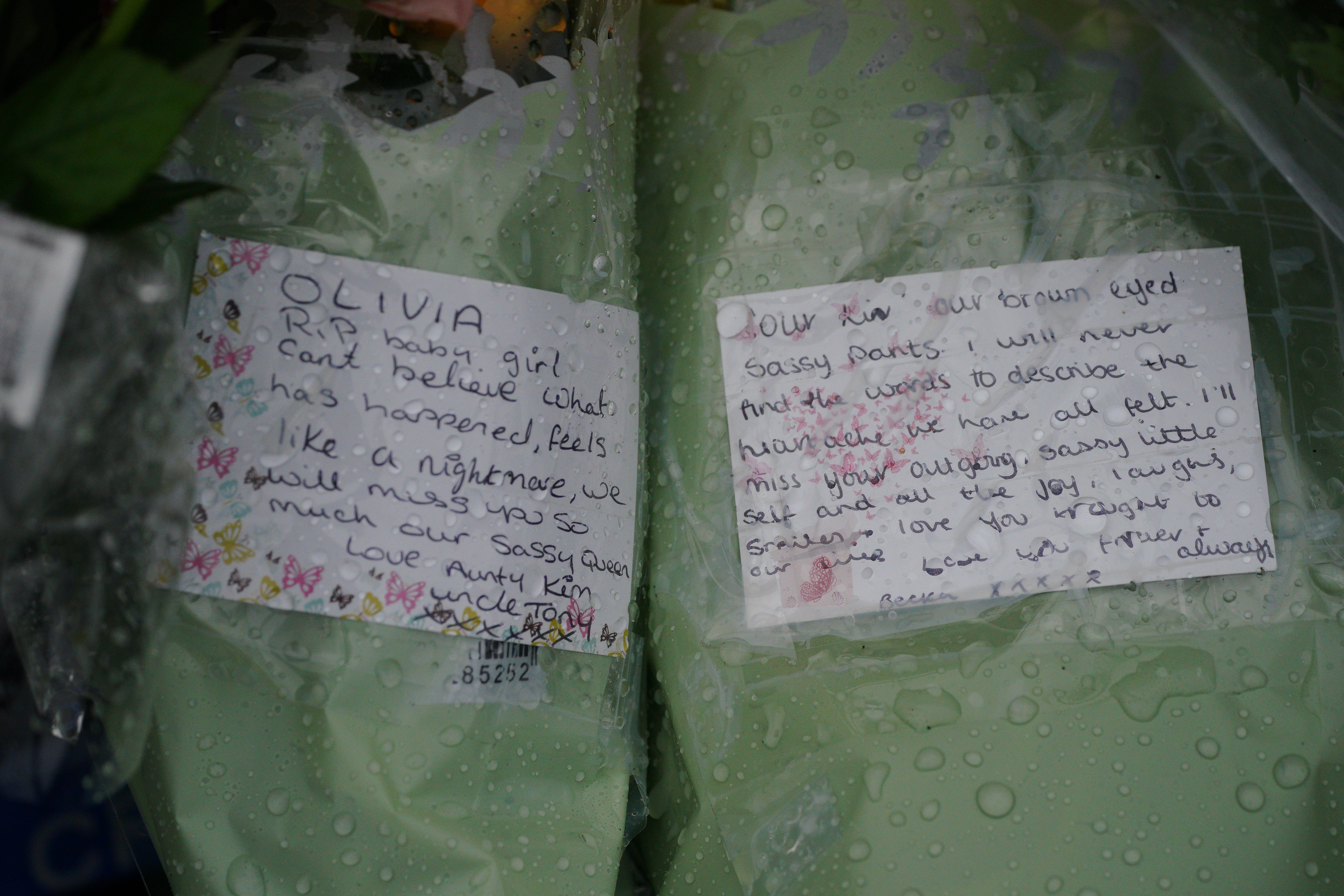 Tributes left in Kingsheath Avenue, Knotty Ash, Liverpool, where nine-year-old Olivia Pratt-Korbel was fatally shot on Monday night