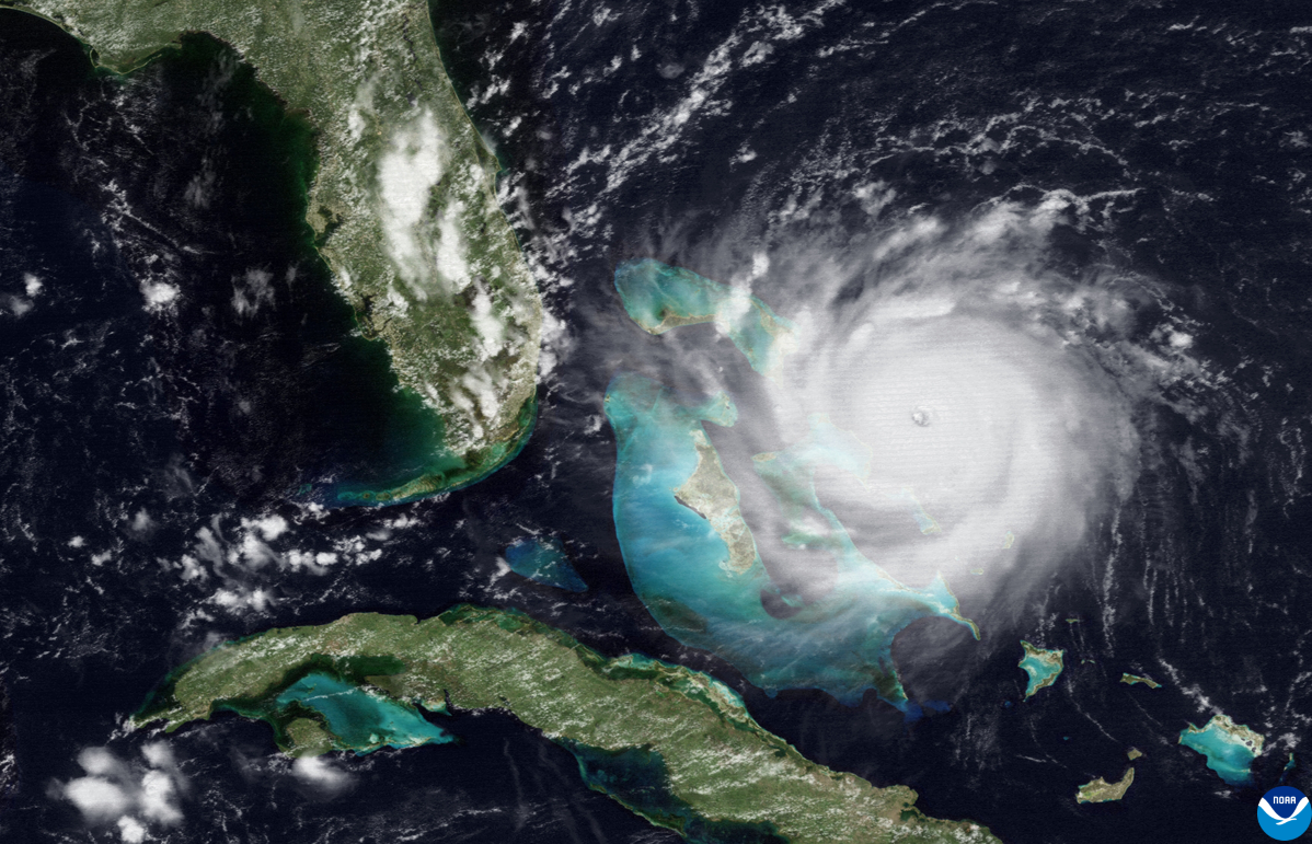 Image from NOAA’s GOES-7 satellite of Hurricane Andrew approaching South Florida on August 23, 1992