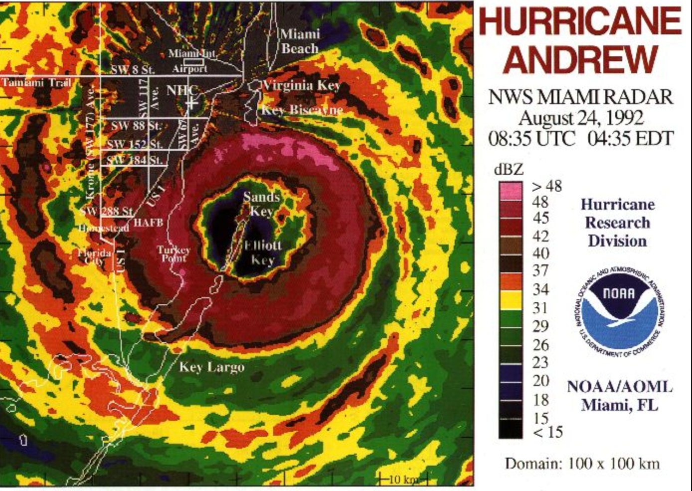 The National Weather Service’s radar map of Hurricane Andrew has resurfaced on the 30th anniversary of the storm which devastated Florida and other parts of the south