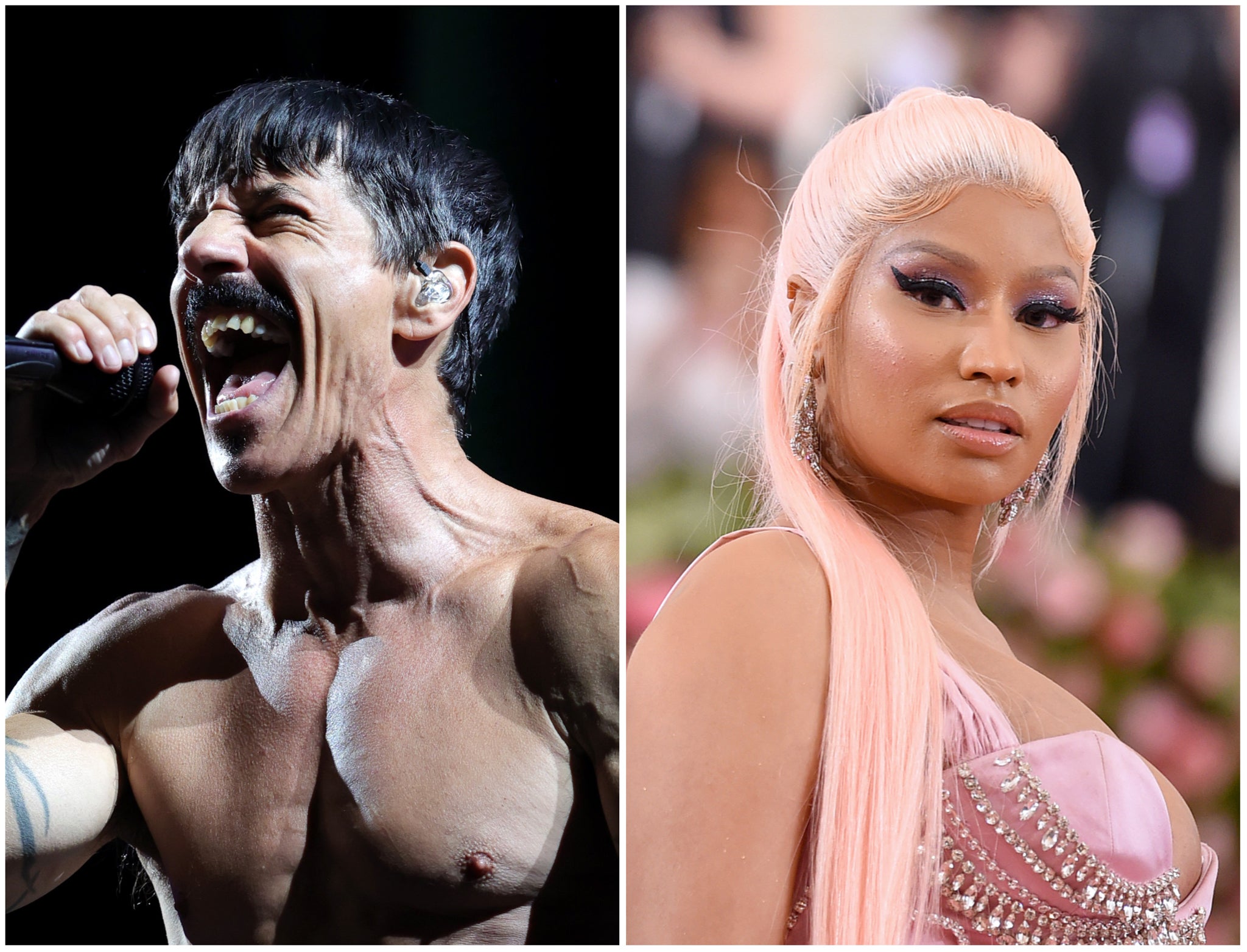 Anthony Kiedis of Red Hot Chili Peppers (left) and Nicki Minaj are set to perform at the 2022 VMAs