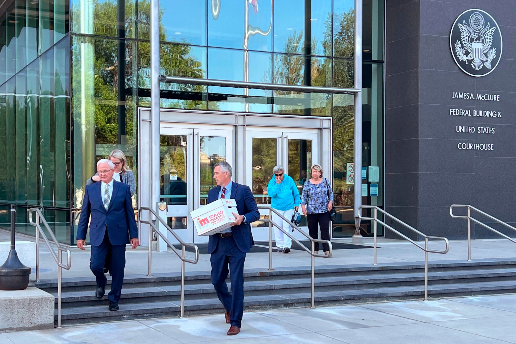 Idaho attorneys leave US District Court on 22 August during oral arguments over the state’s anti-abortion law, which faces a legal challenge from the Justice Department.