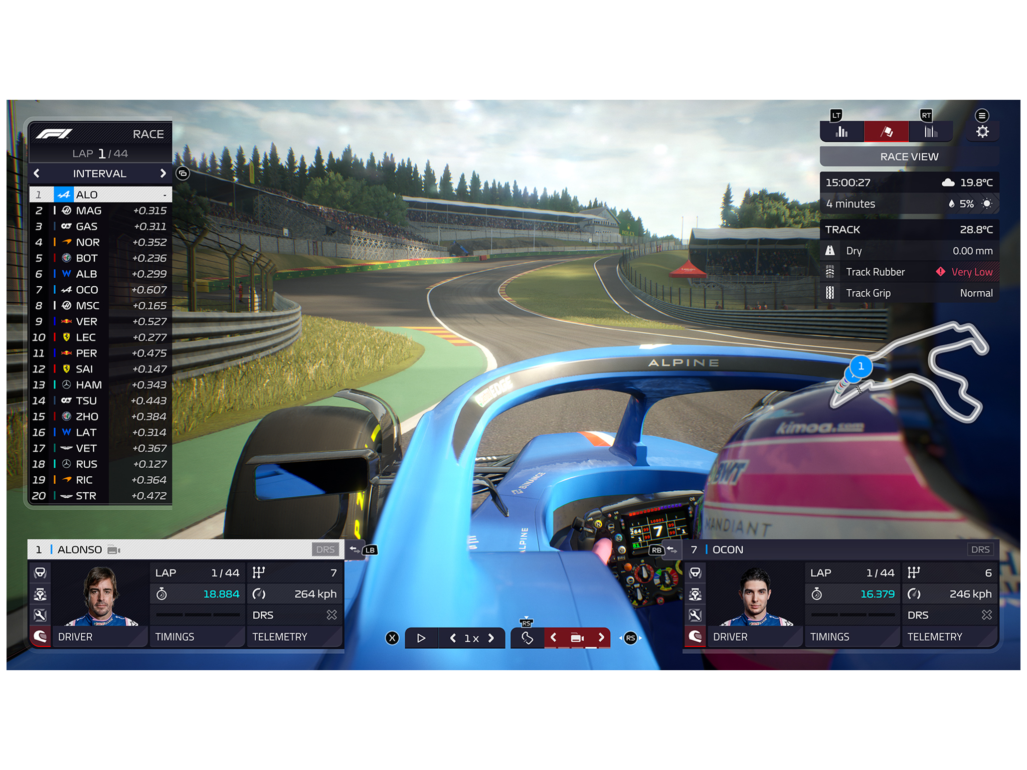 Experience raceday like an actual broadcast, complete with halo cameras