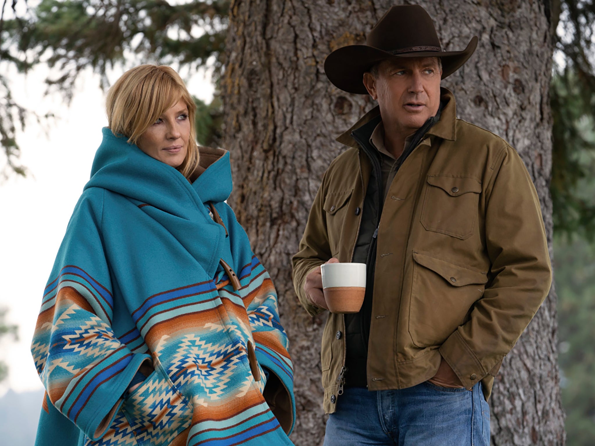 Kelly Reilly and Kevin Costner star as members of the Dutton ranching family in Montana in Paramount’s Western series Yellowstone