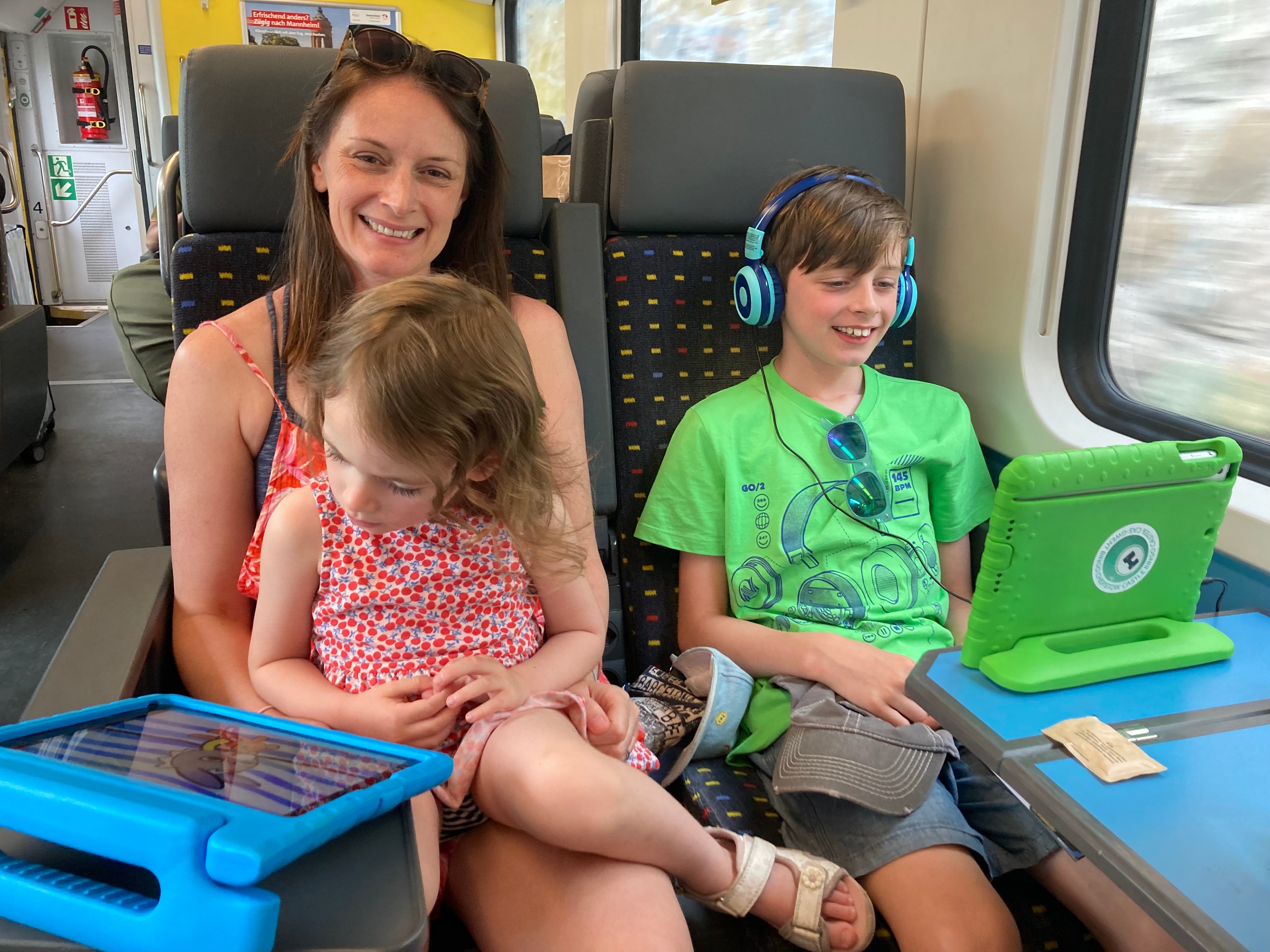 Katherine with two of her children on one leg of the journey