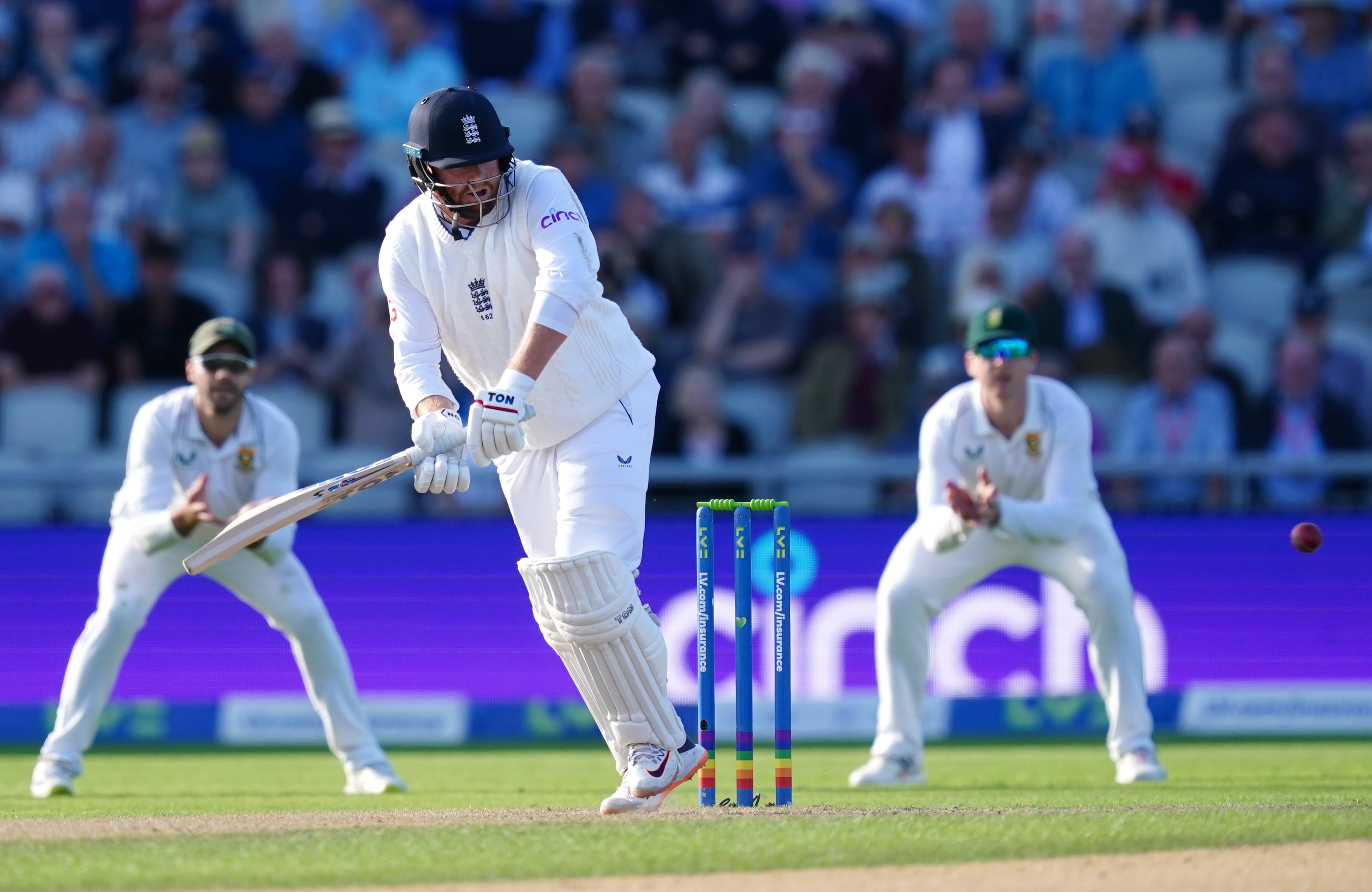 Jonny Bairstow raced to 38 not out from 45 balls – the highest individual score of the day (David Davies/PA)