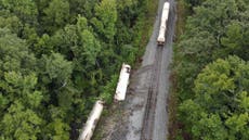 Train derails after powerful storms hit Mississippi