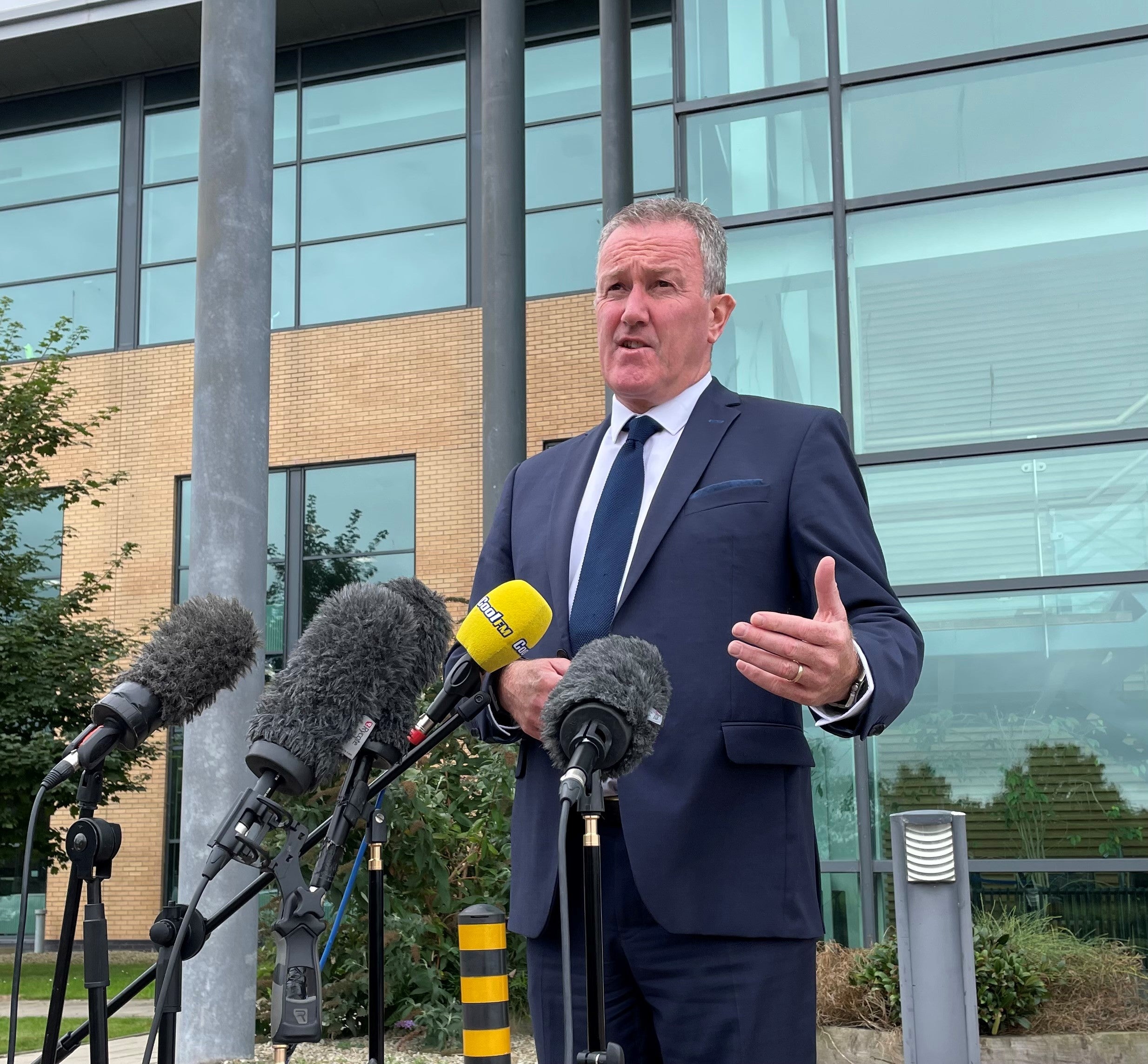 Conor Murphy speaking to the media in Belfast following the confirmation that a £400 Energy Bill Support Scheme will be rolled out in NI (David Young/PA)