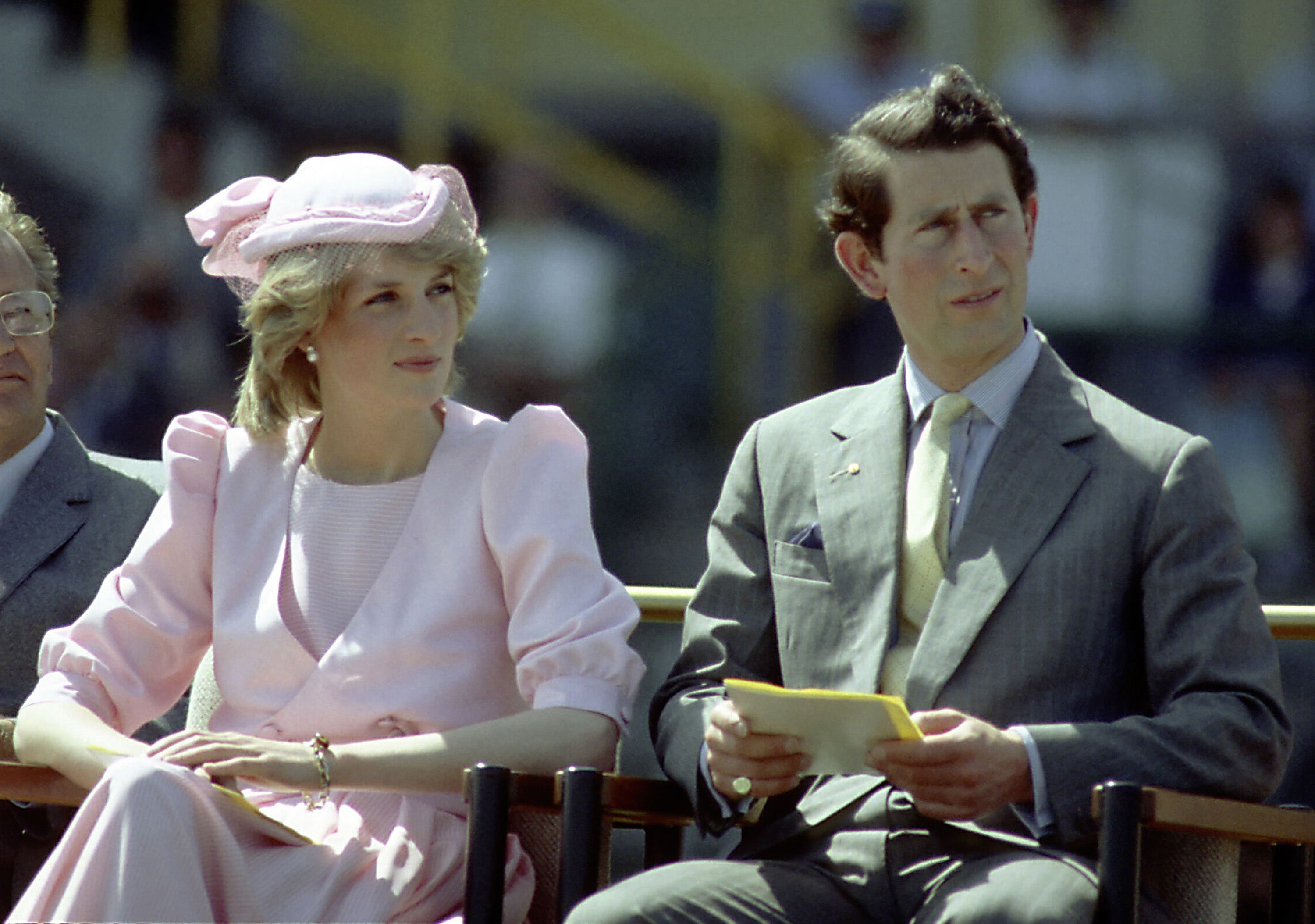 Princess Diana And Prince Charles watch an official event during their first royal Australian tour 1983