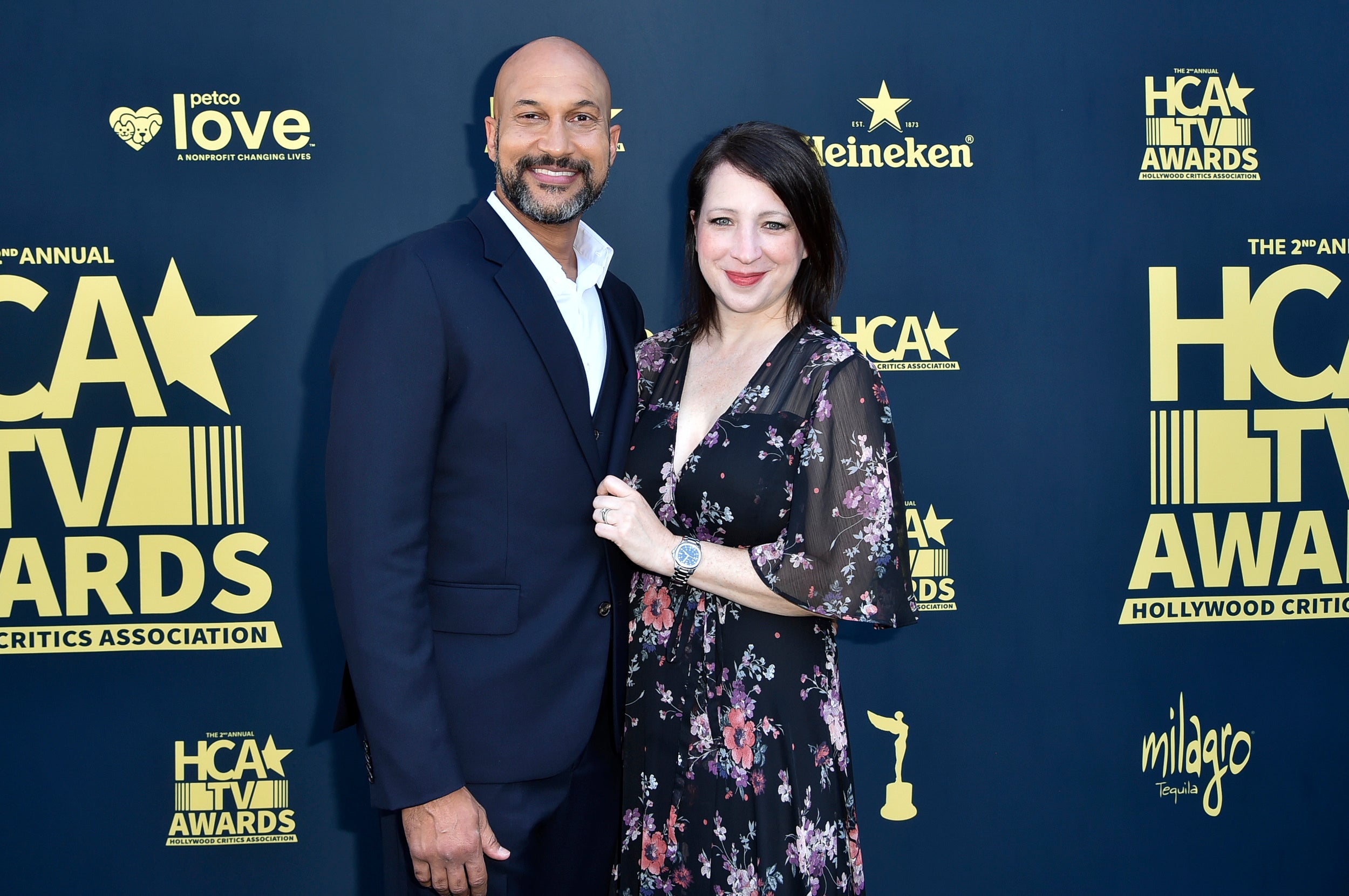 Keegan-Michael Key, left, and Elle Key arrive at the 2nd annual Hollywood Critics Association TV Awards on 14 August in Beverly Hills, California