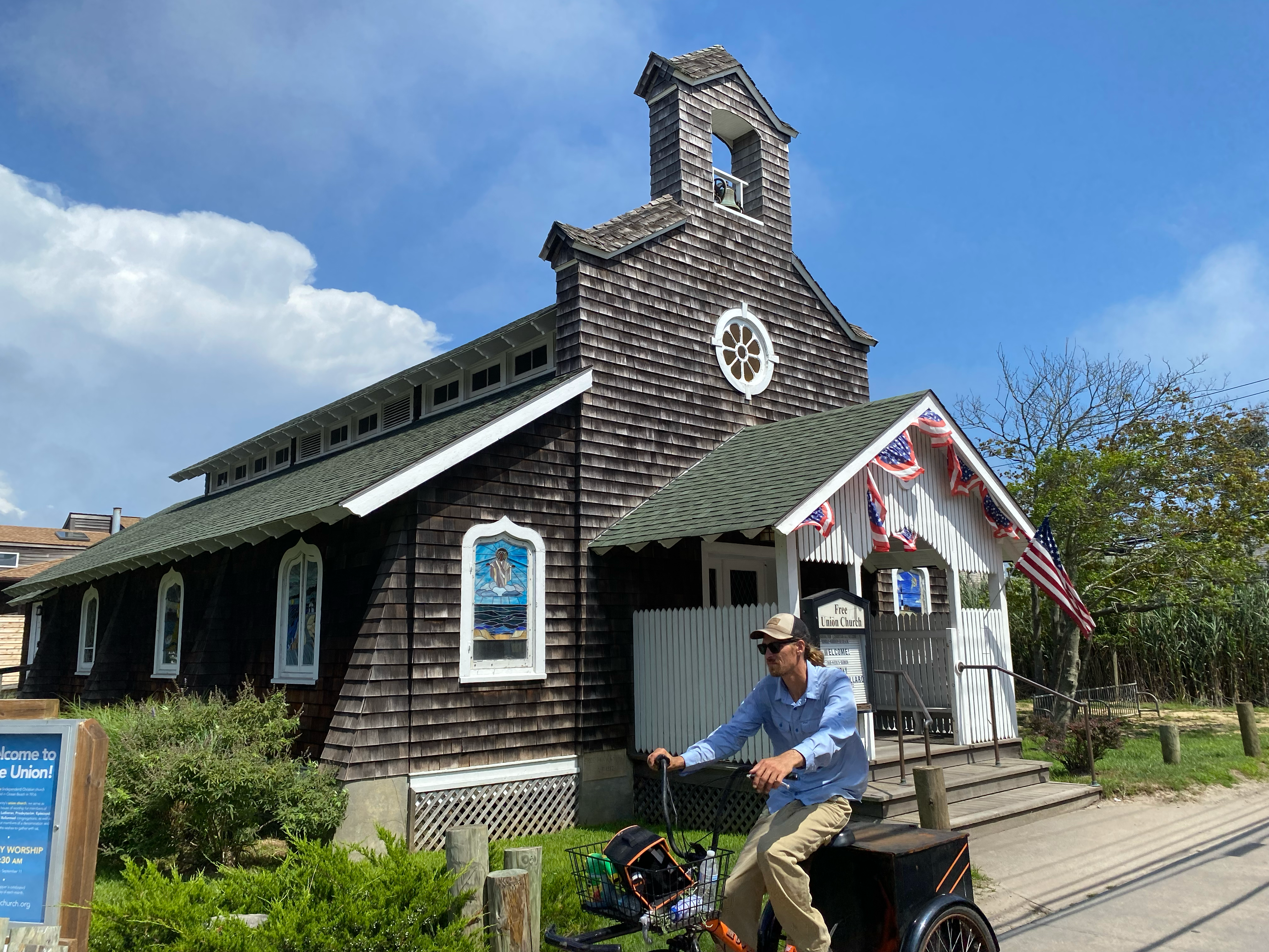 The Free Union Church at Ocean Beach on Fire Island. Cars are banned on the island over summer months