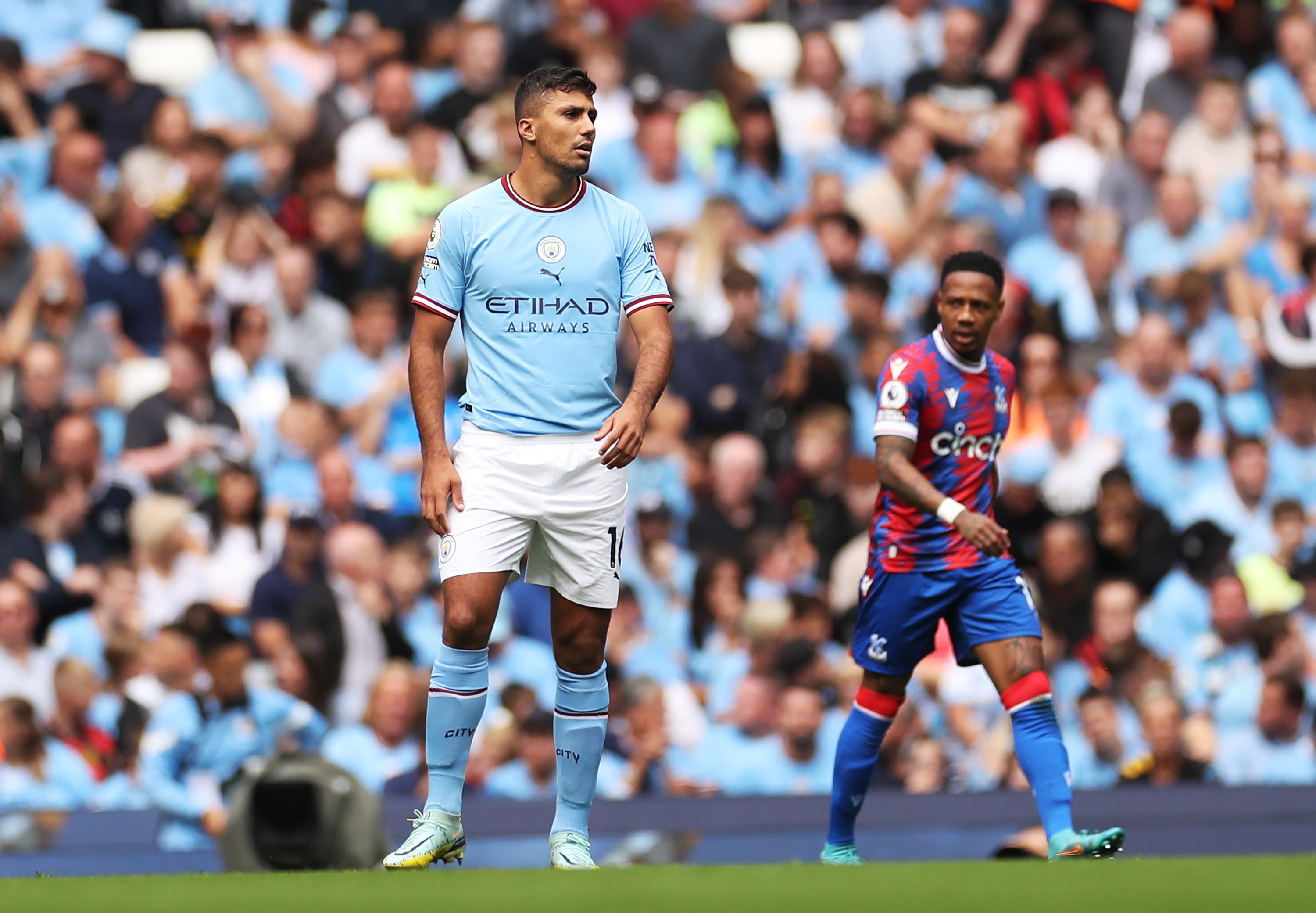 Manchester City midfielder Rodri in action at the Etihad Stadium