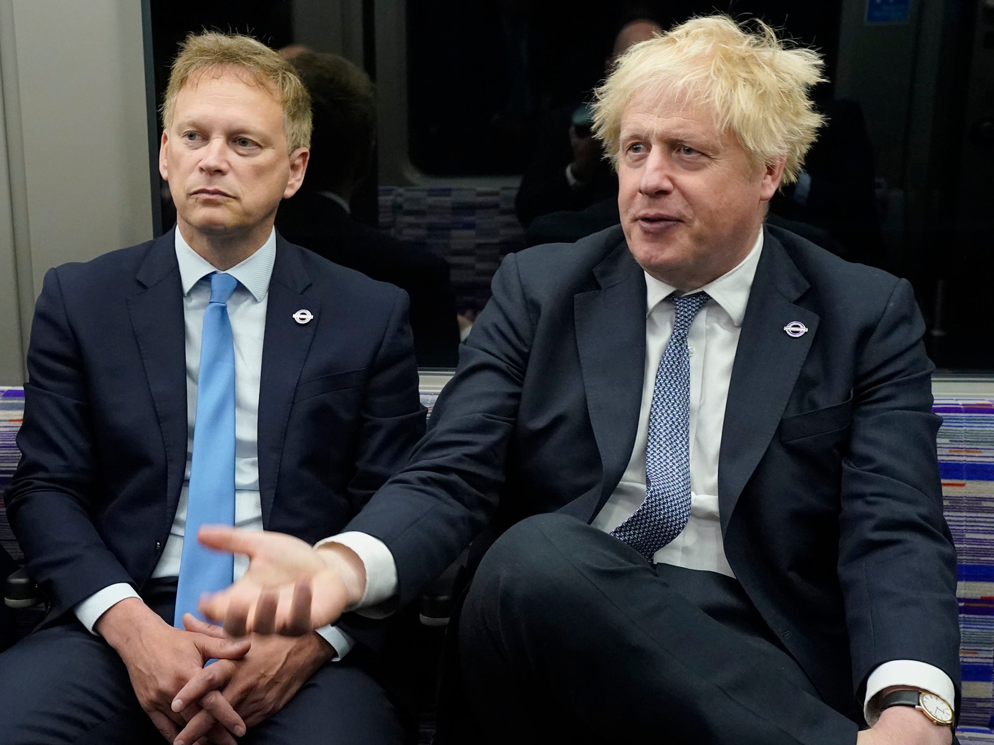 Shapps with Johnson on an Elizabeth line train in May to mark the completion of London’s new underground line