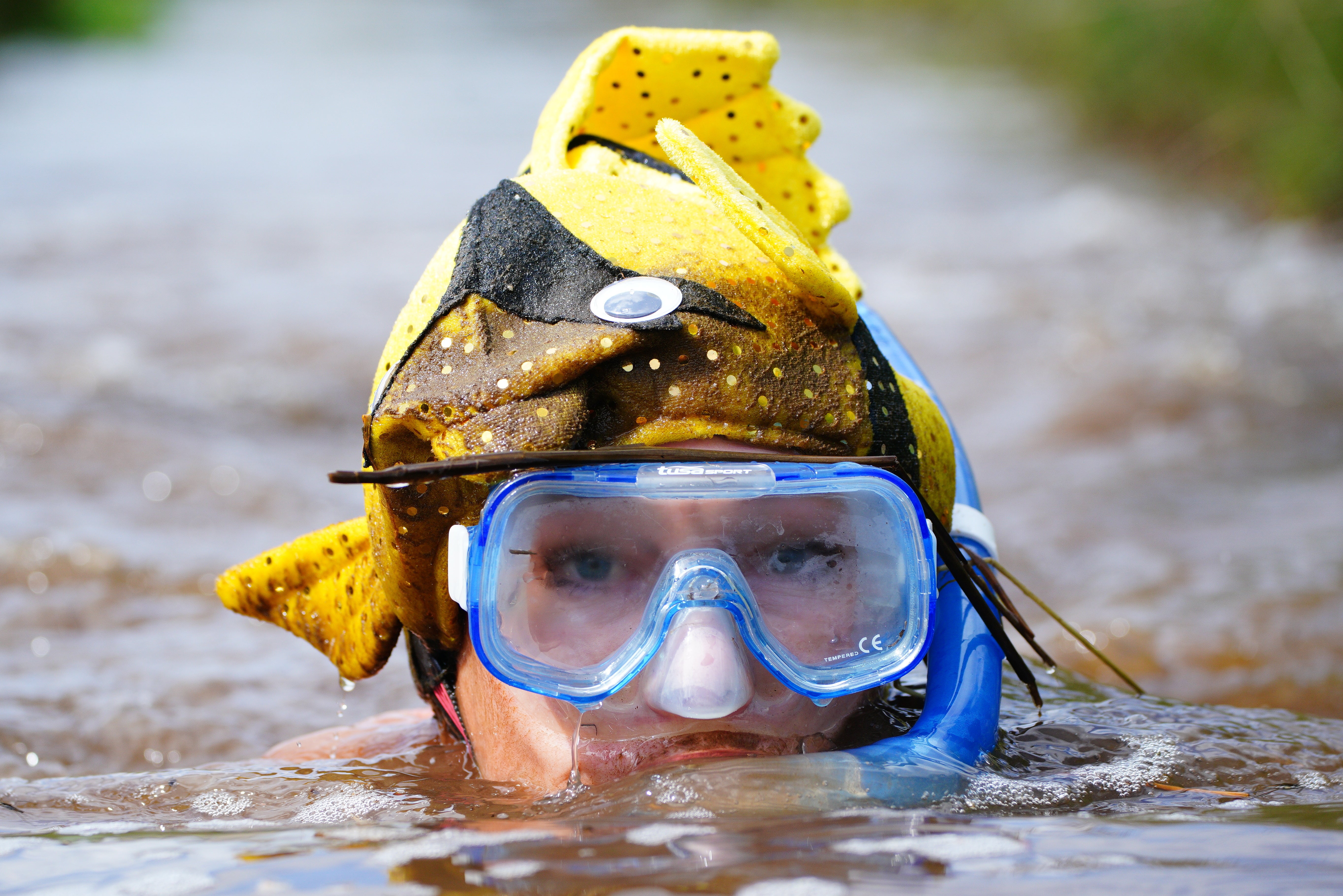 ompetitors in the bog section of the Rude Health Bog Triathlon at Llanwrtyd Wells, in Wales (Ben Birchall/PA)