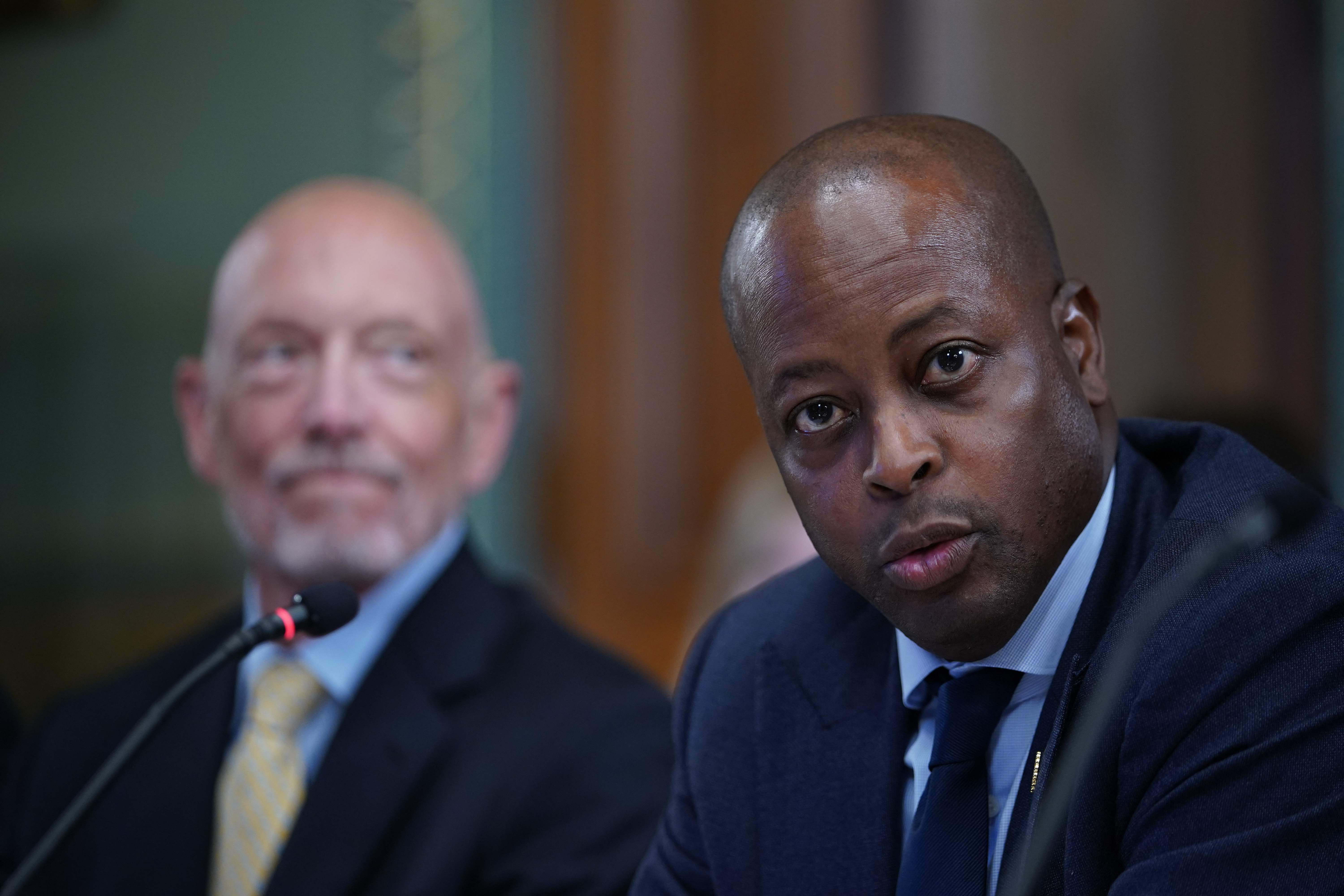 Howard University President Wayne Frederick, pictured at a White House roundtable on abortion rights on 8 August.