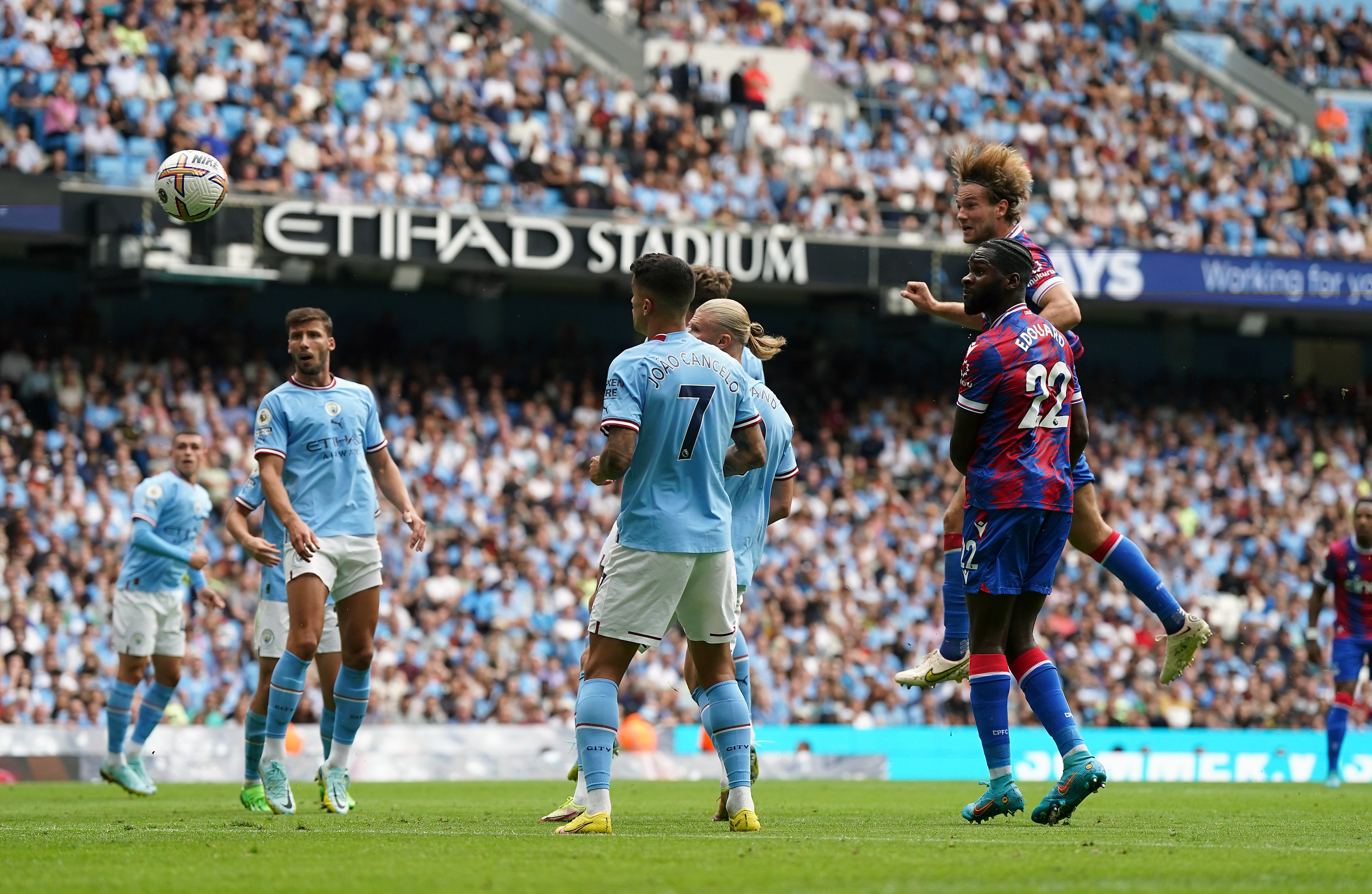 Joachim Andersen heads Crystal Palace into a 2-0 lead (Nick Potts/PA)