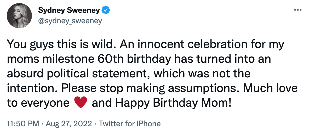 Sweeney’s tweet