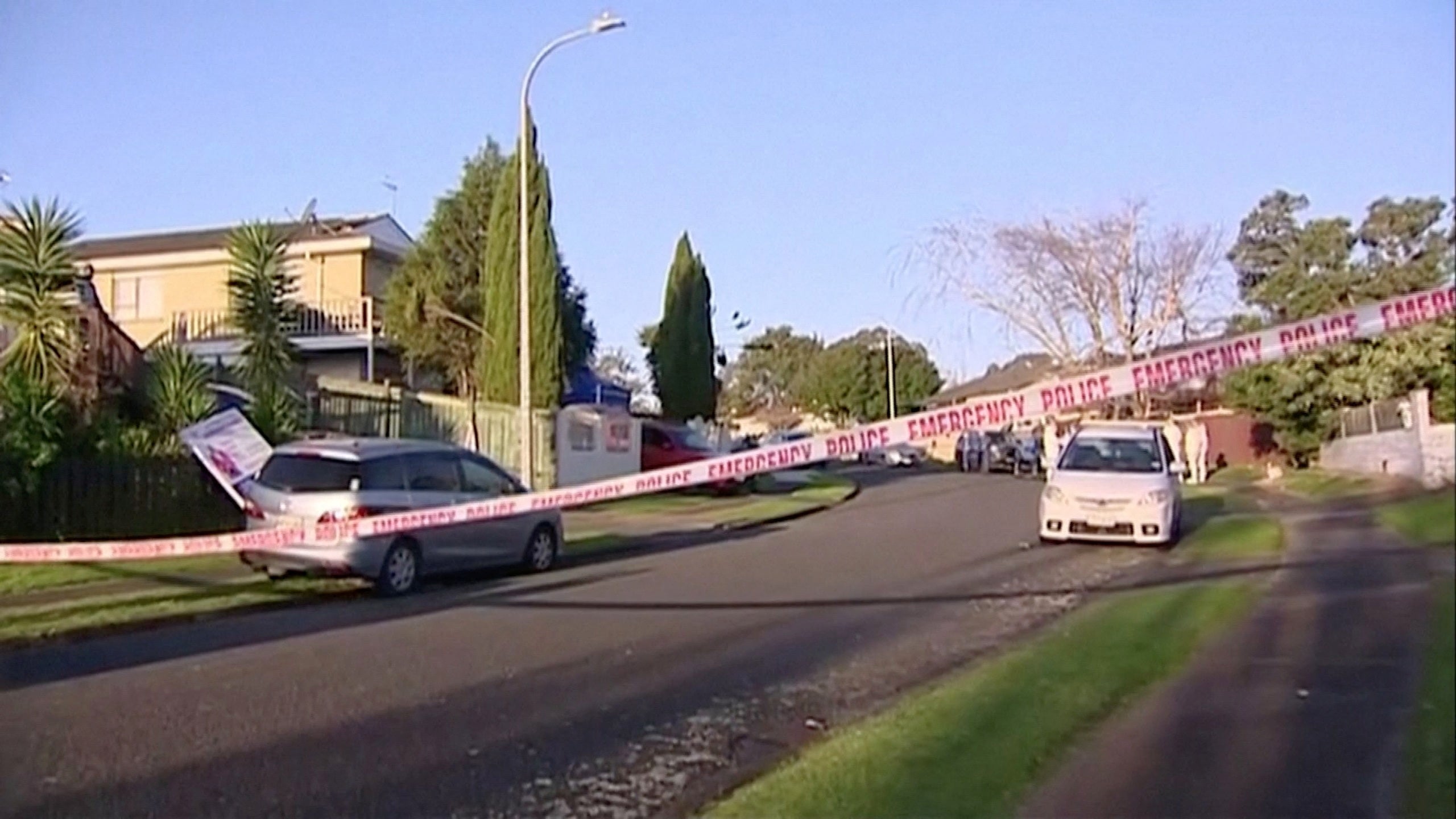 A view of a police cordon at the scene where suitcases with the remains of two children were found,