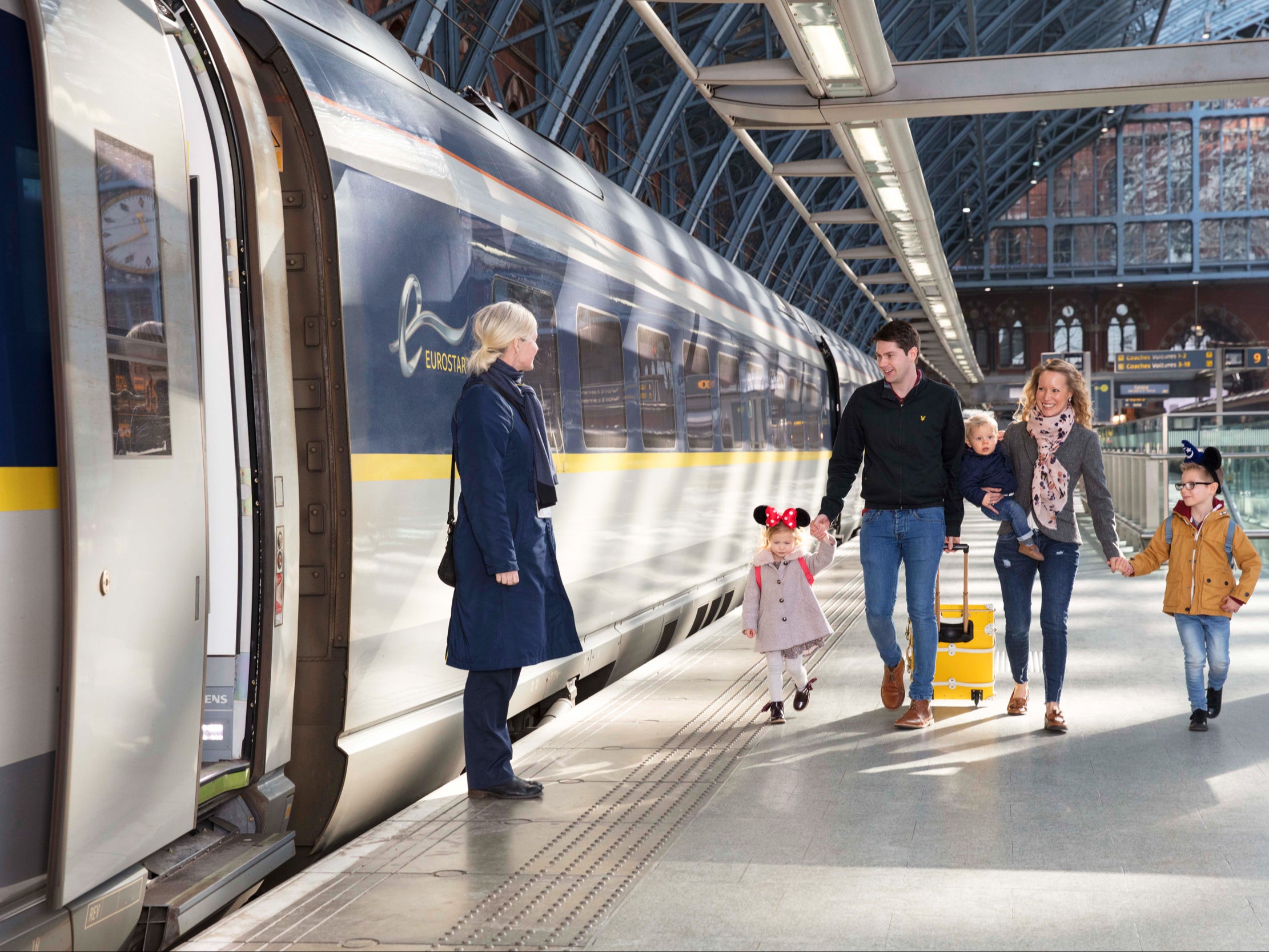 Disneyland Paris passengers boarding a Eurostar train at London St Pancras International... though from June this won’t be possible