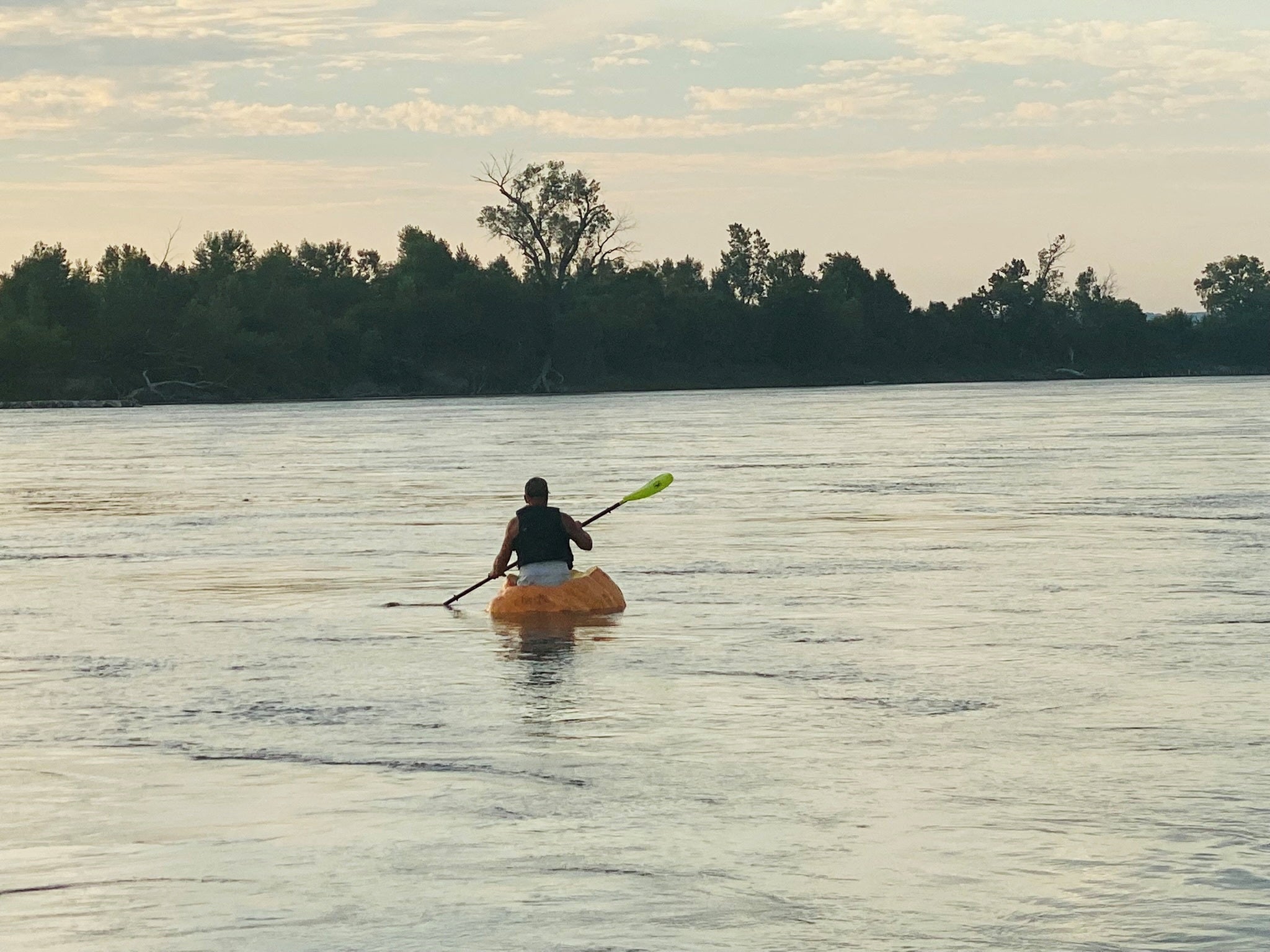 Duane Hansen took 11 hours to complete his outlandish sail in a hollowed-out pumpkin