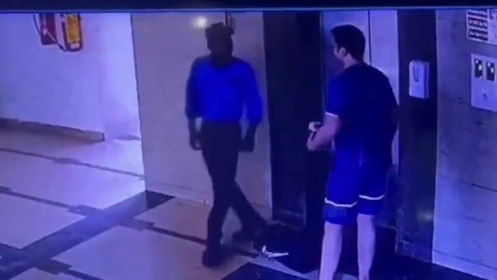 Man repeatedly slaps security guard after getting stuck in lift in India