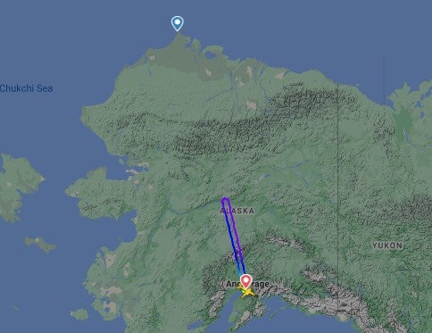 Data from Flightradar24 shows multiple flights setting off northwards for Utqiagvik, but circling back round