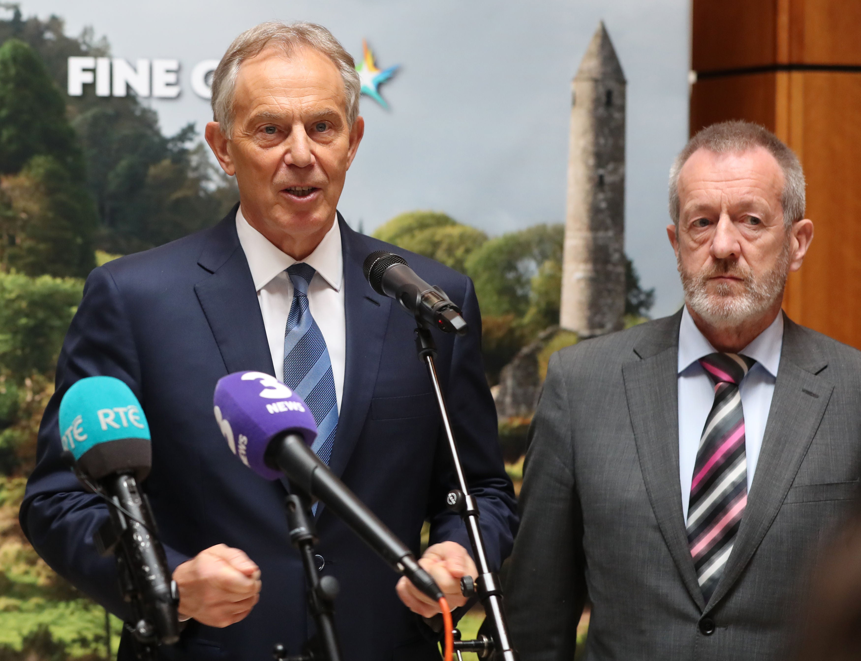 Tony Blair (left) and Fine Gael’s Sean Kelly at a Brexit meeting in Wicklow, Ireland (Niall Carson/PA)