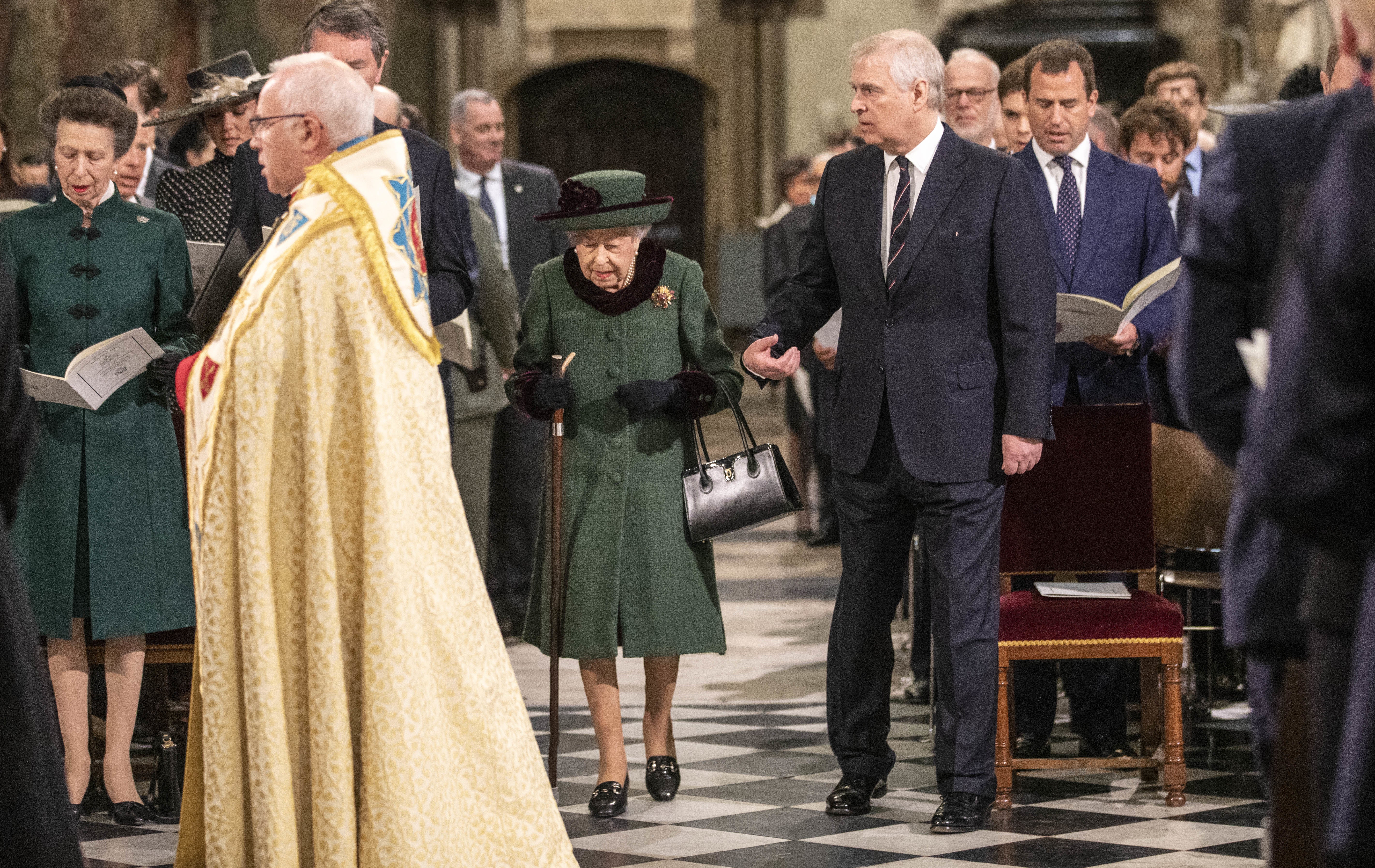 The Queen and the Duke of York arrive at a Service of Thanksgiving for the life of the Duke of Edinburgh, at Westminster Abbey in March