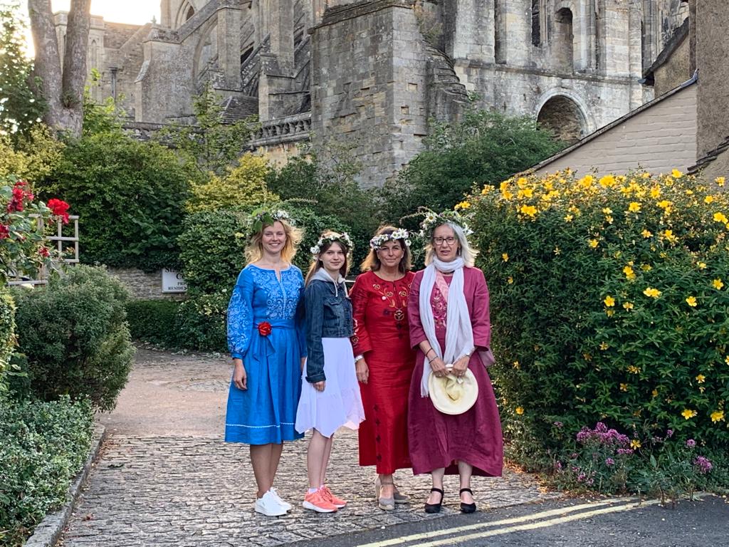 Inna and Irynka with their host Pilar and friend, in dresses that Inna has made