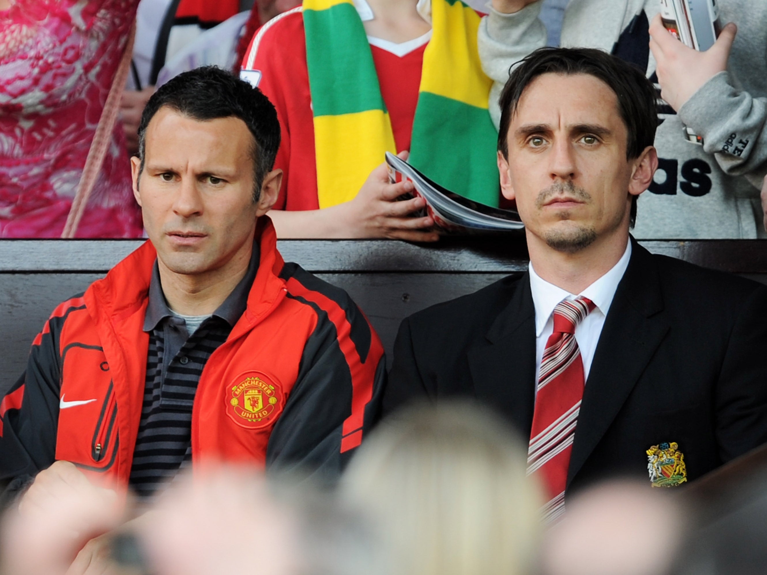 Former teammates Ryan Giggs and Gary Neville pictured togther in 2011