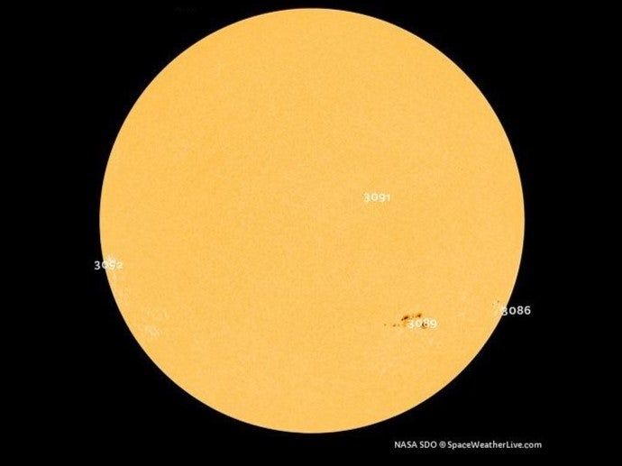 Sunspot region 3089 can be seen in the bottom right quarter of the Sun facing the Earth