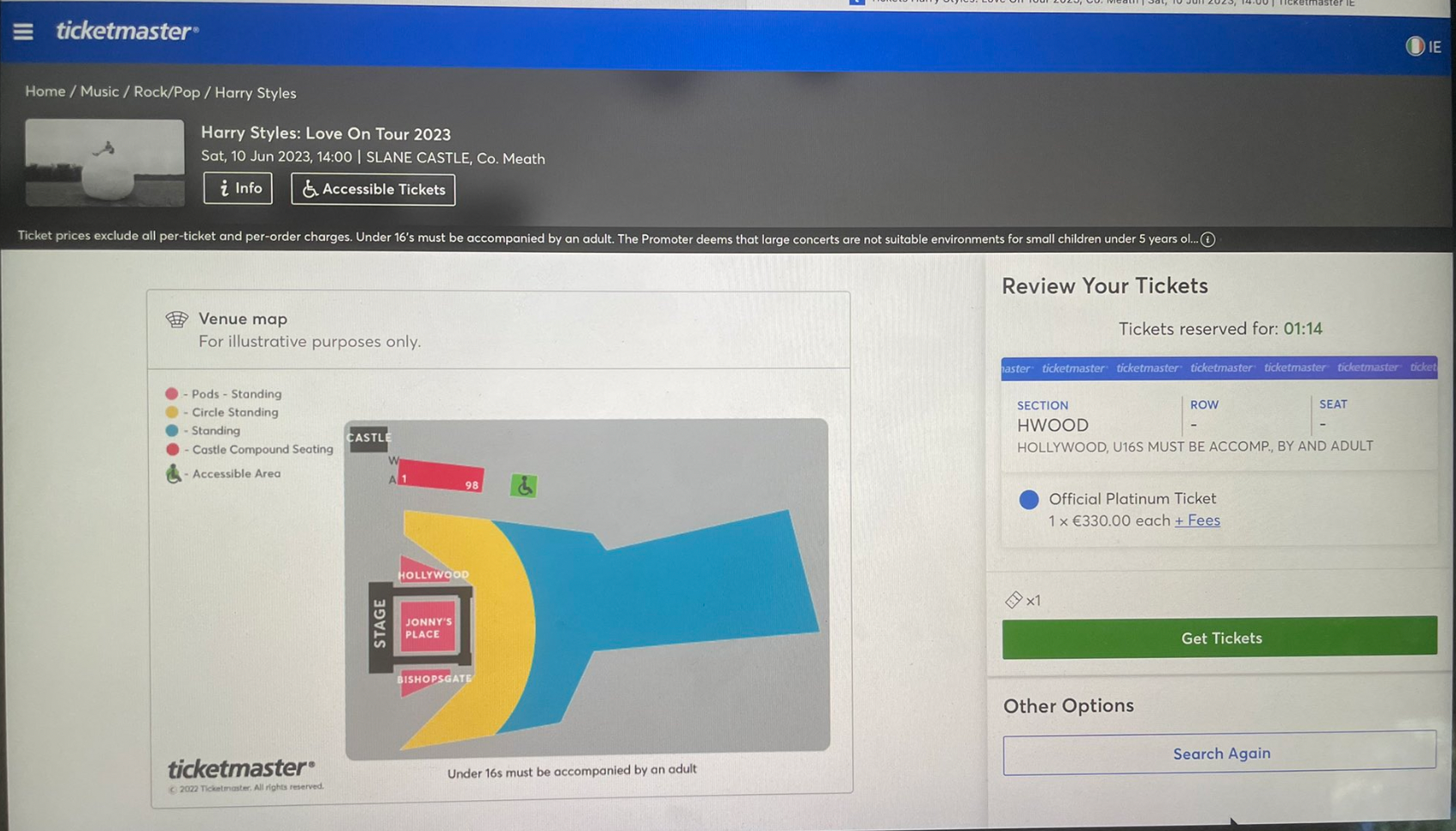 Harry Styles Love On Tour tickets Ticketmaster screenshot