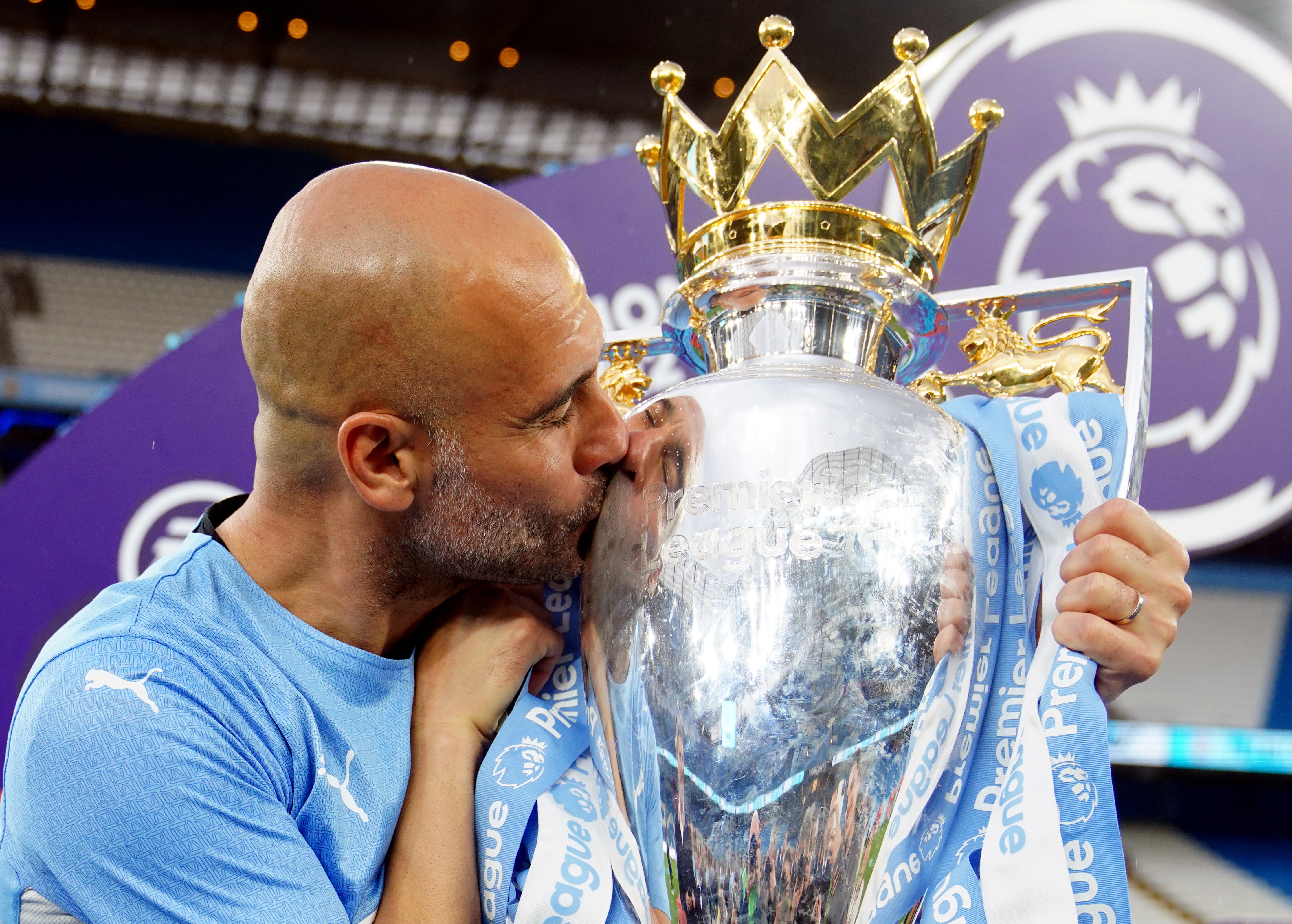 Pep Guardiola is going for his fifth Premier League title with Manchester City (Martin Rickett/PA)