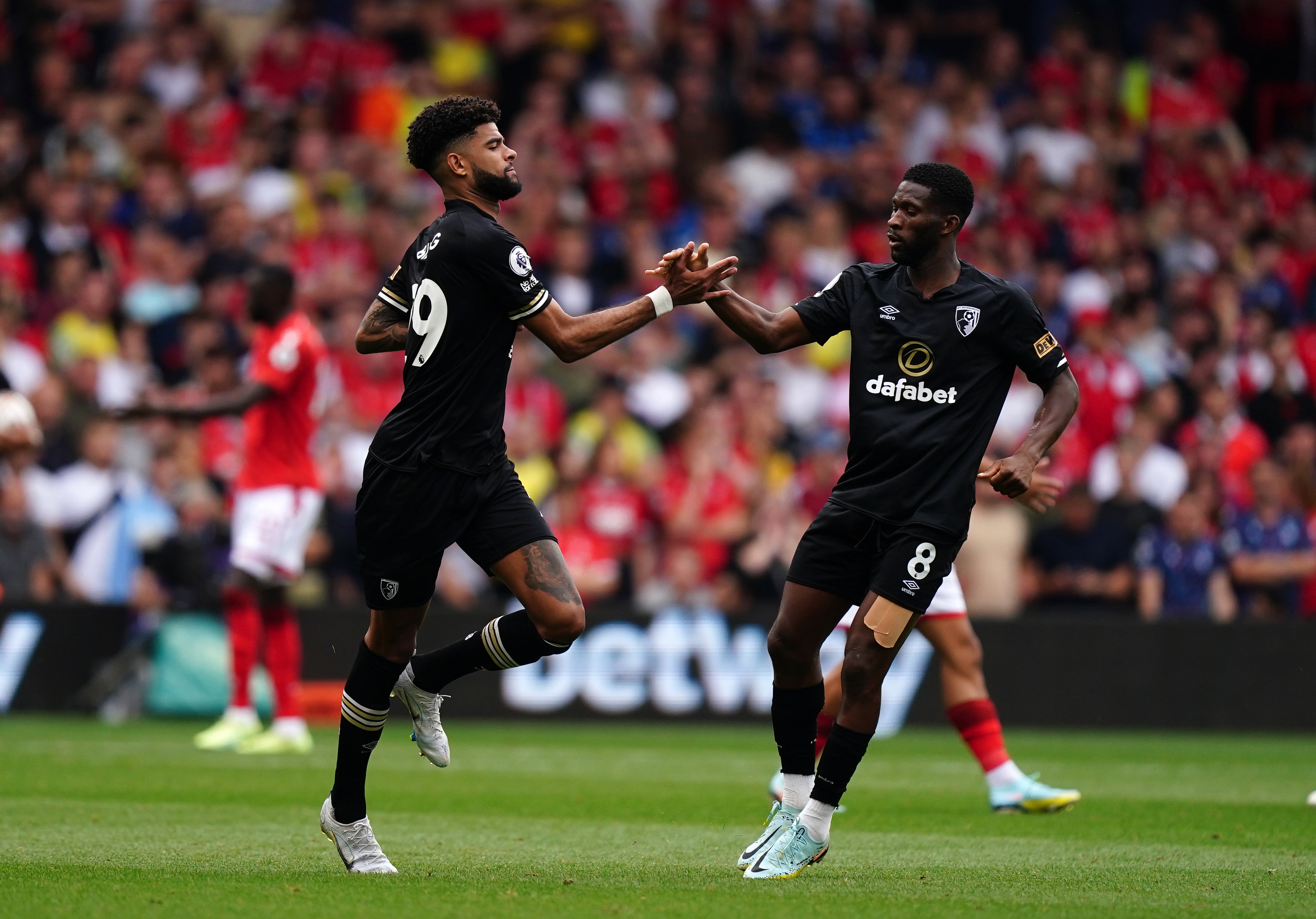 Bournemouth’s Philip Billing, left, celebrates scoring (Mike Egerton/PA)