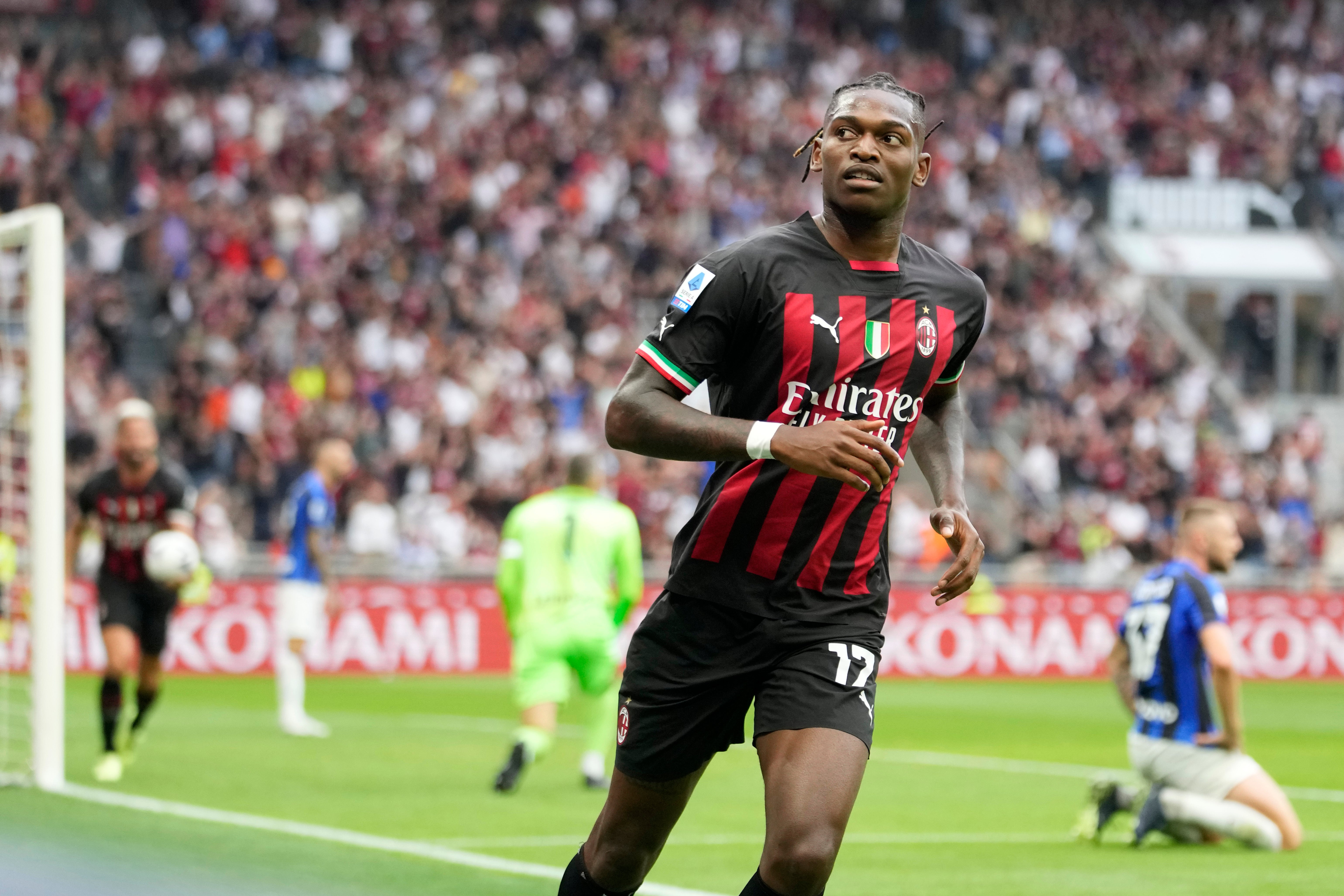 Rafael Leao struck twice for AC Milan at the San Siro (Luca Bruno/AP)