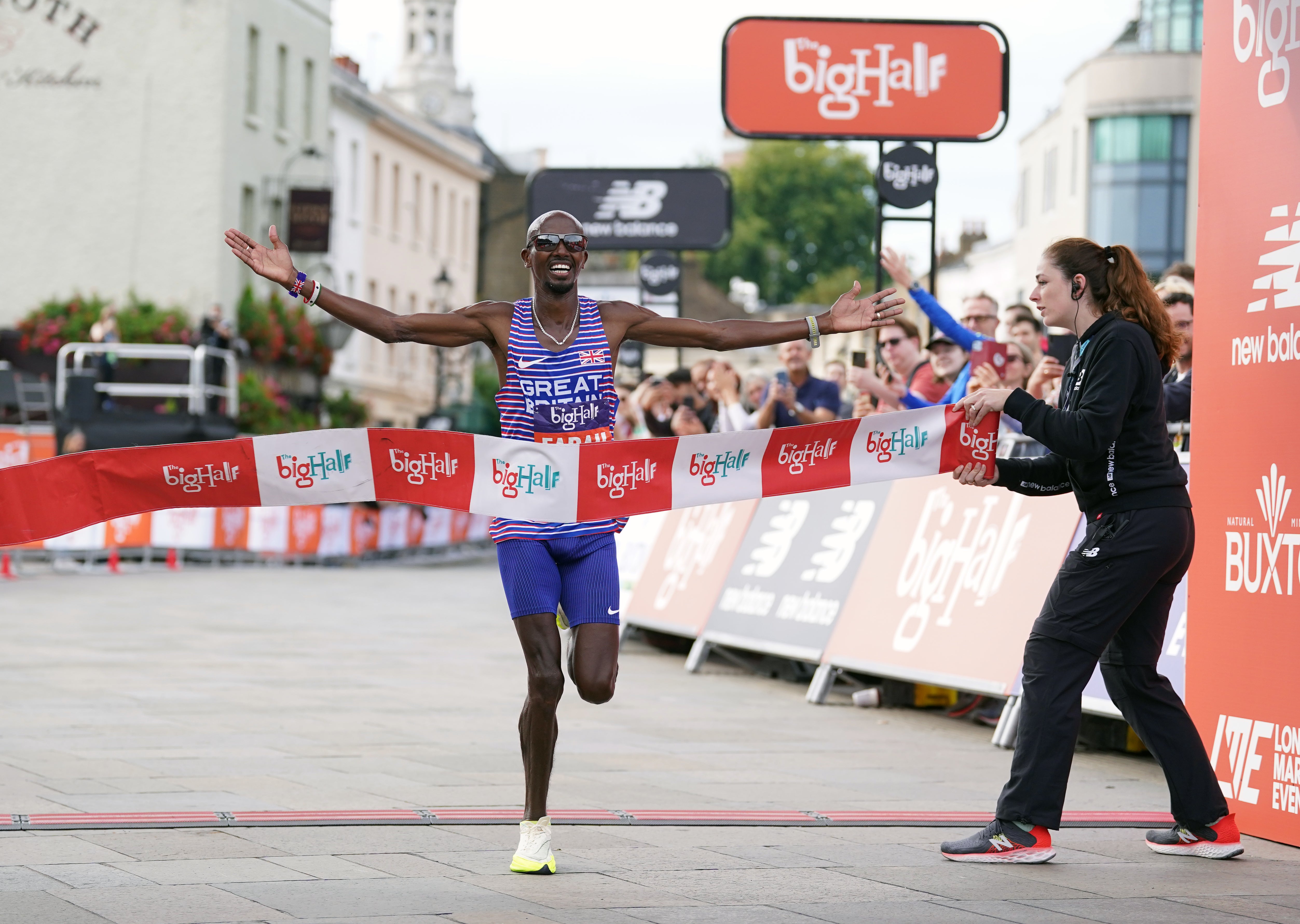 Sir Mo Farah celebrates winning the Big Half (Adam Davy/PA)