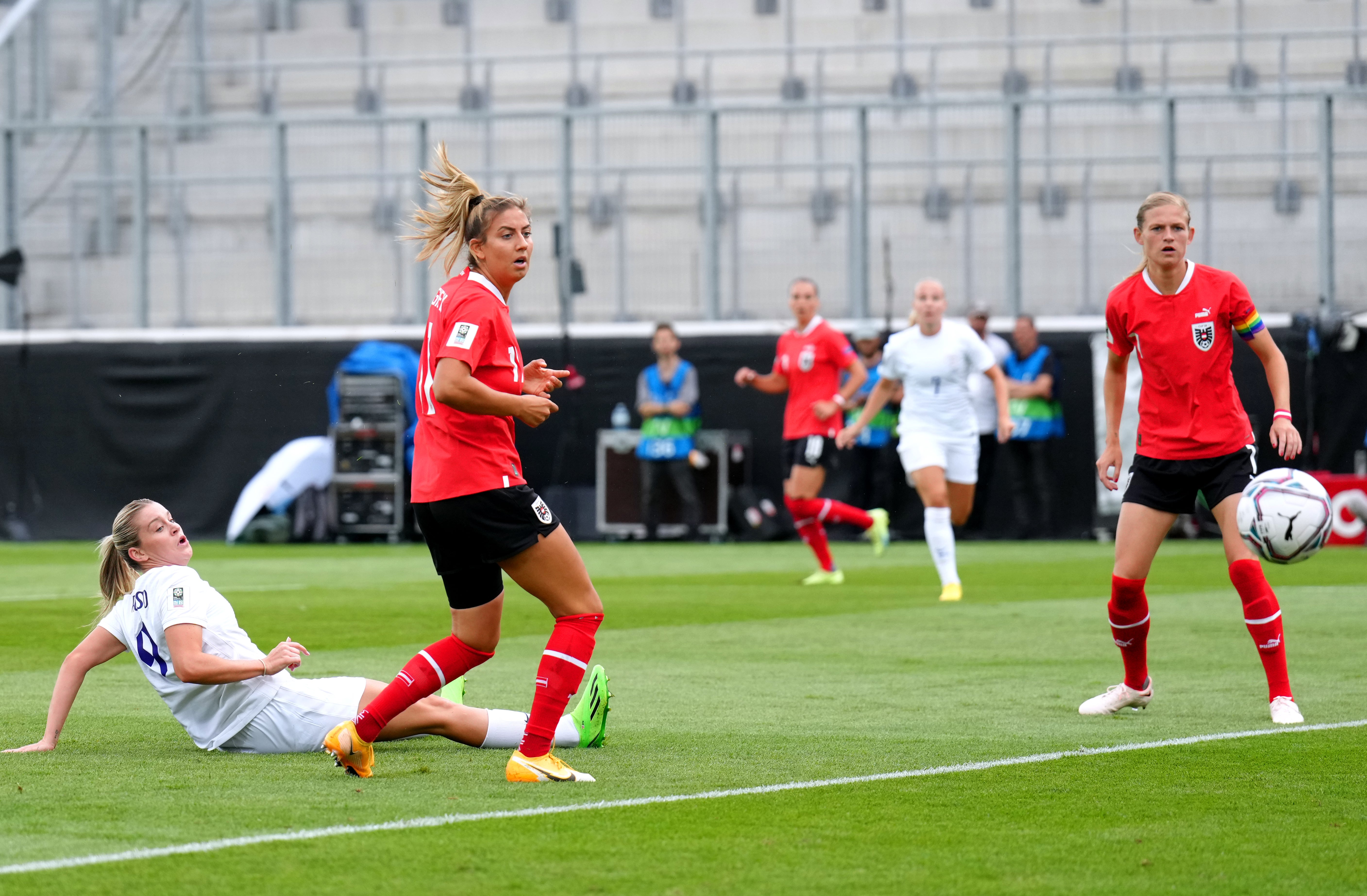 Alessia Russo (left) scored the opening goal in England’s 2-0 win over Austria (John Walton/PA).